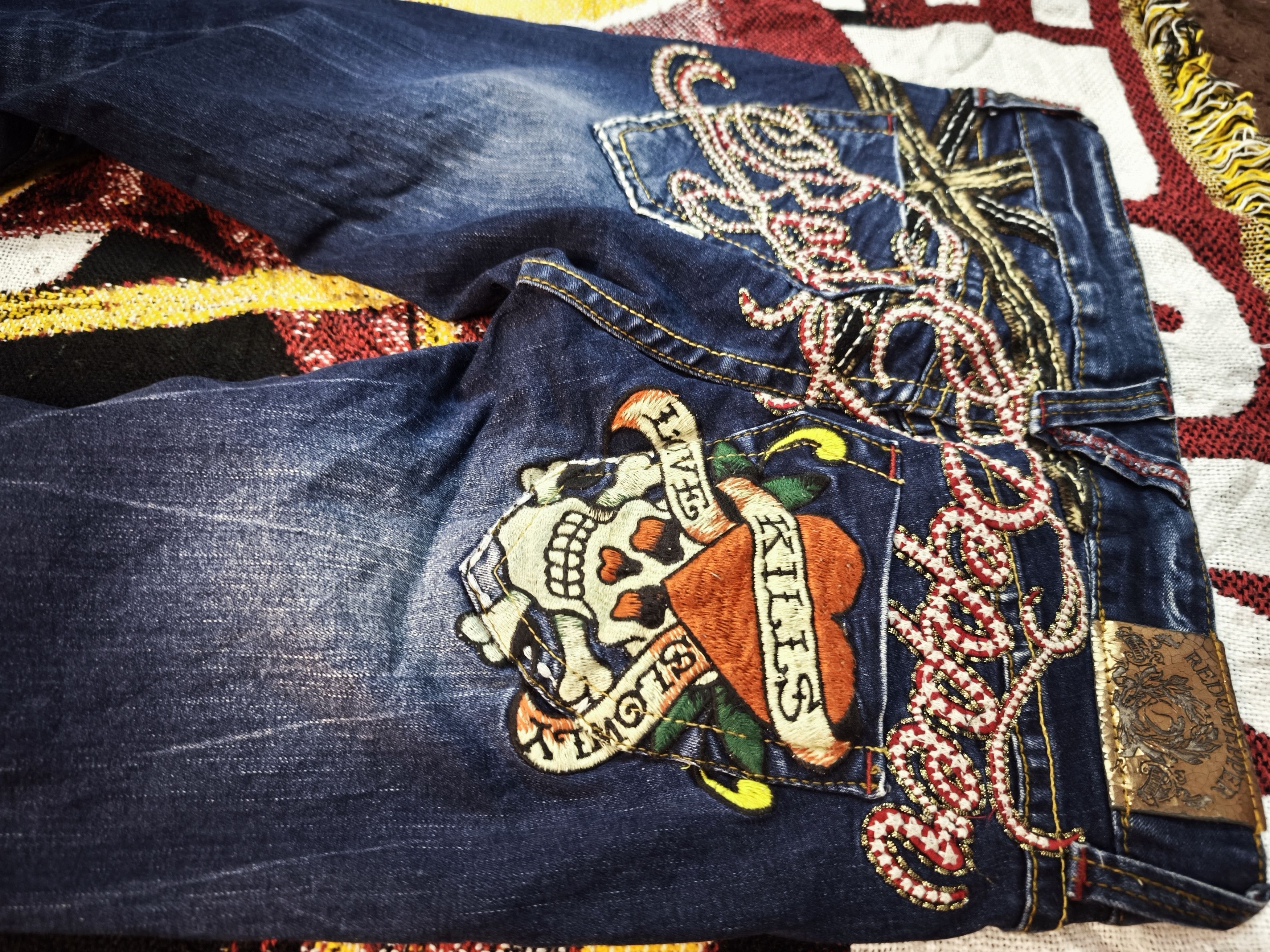 Ed Hardy Rare Piece!! Ed Hardy x Dr Pepper Embroidered Jeans Size US 31 - 4 Thumbnail