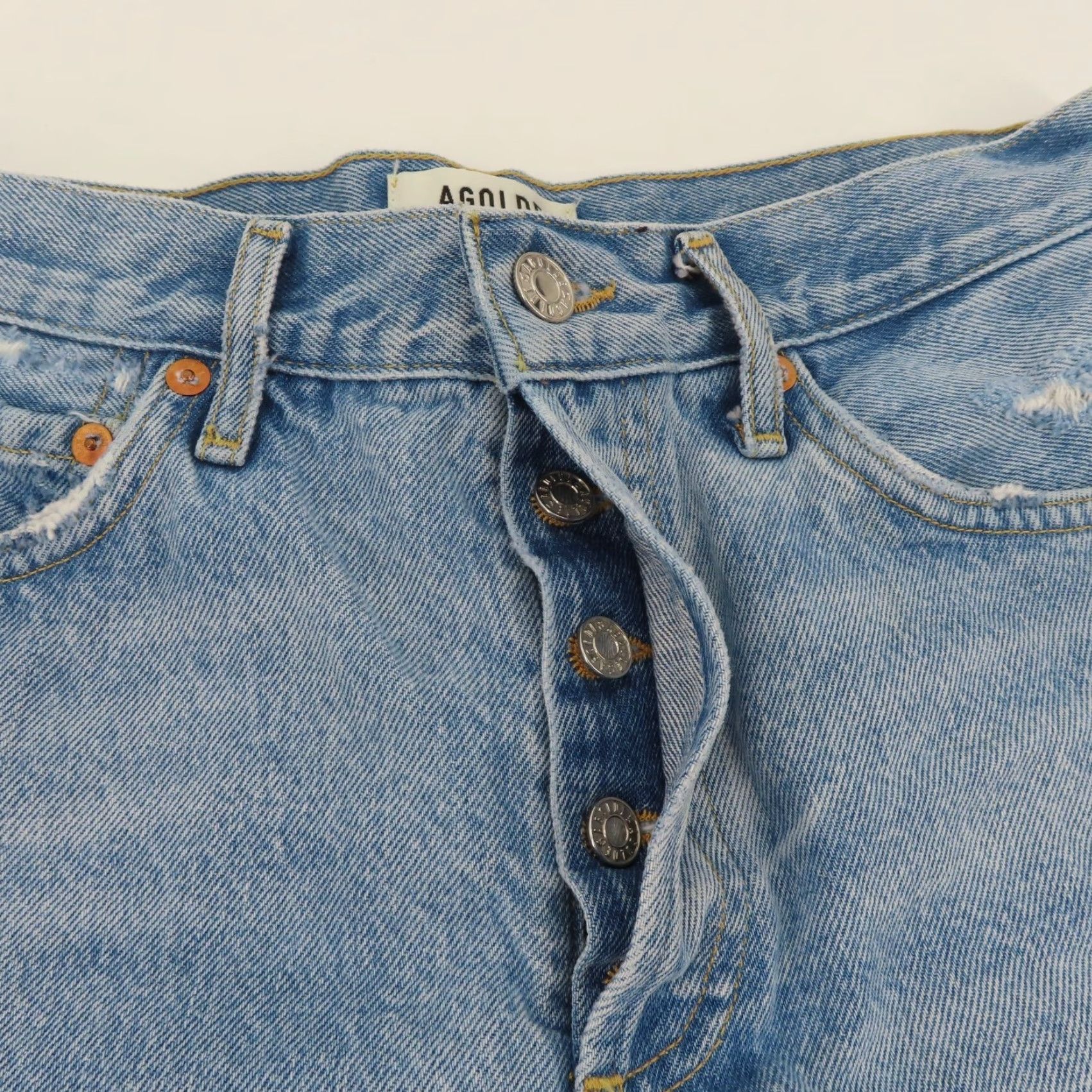 Agolde AGOLDE Women 27 Parker Blue Distressed Denim Jean Shorts Button Fly All Cotton Jeans Cut-Off 5-Pocket Womens Summer Spring Vintage No Size 27" / US 4 / IT 40 - 3 Thumbnail