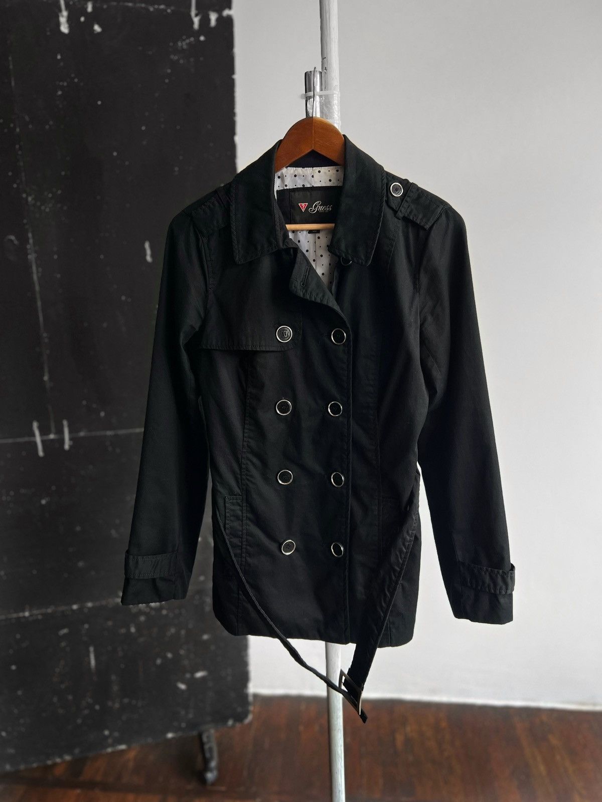 Designer × Guess Guess Womens Black Long Sleeve Belted Trench Pea Coat Jacket Size M / US 6-8 / IT 42-44 - 4 Thumbnail