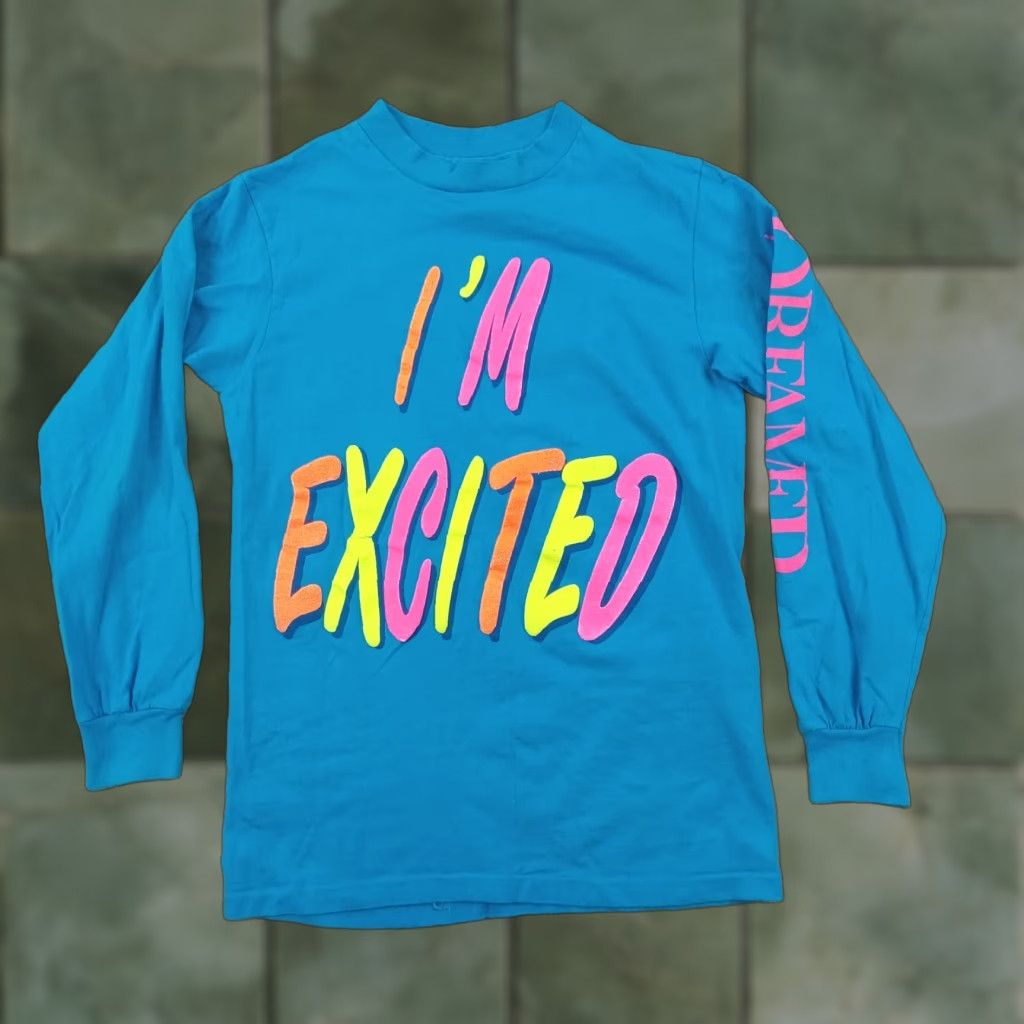 Hanes VINTAGE I'm Excited Shirt Womens Small Blue Puff Letters Casual How 'Bout U? Hanes Shirt Womens Small Blue Puff Letters Casual How 'Bout U? Vintage Size S / US 4 / IT 40 - 1 Thumbnail