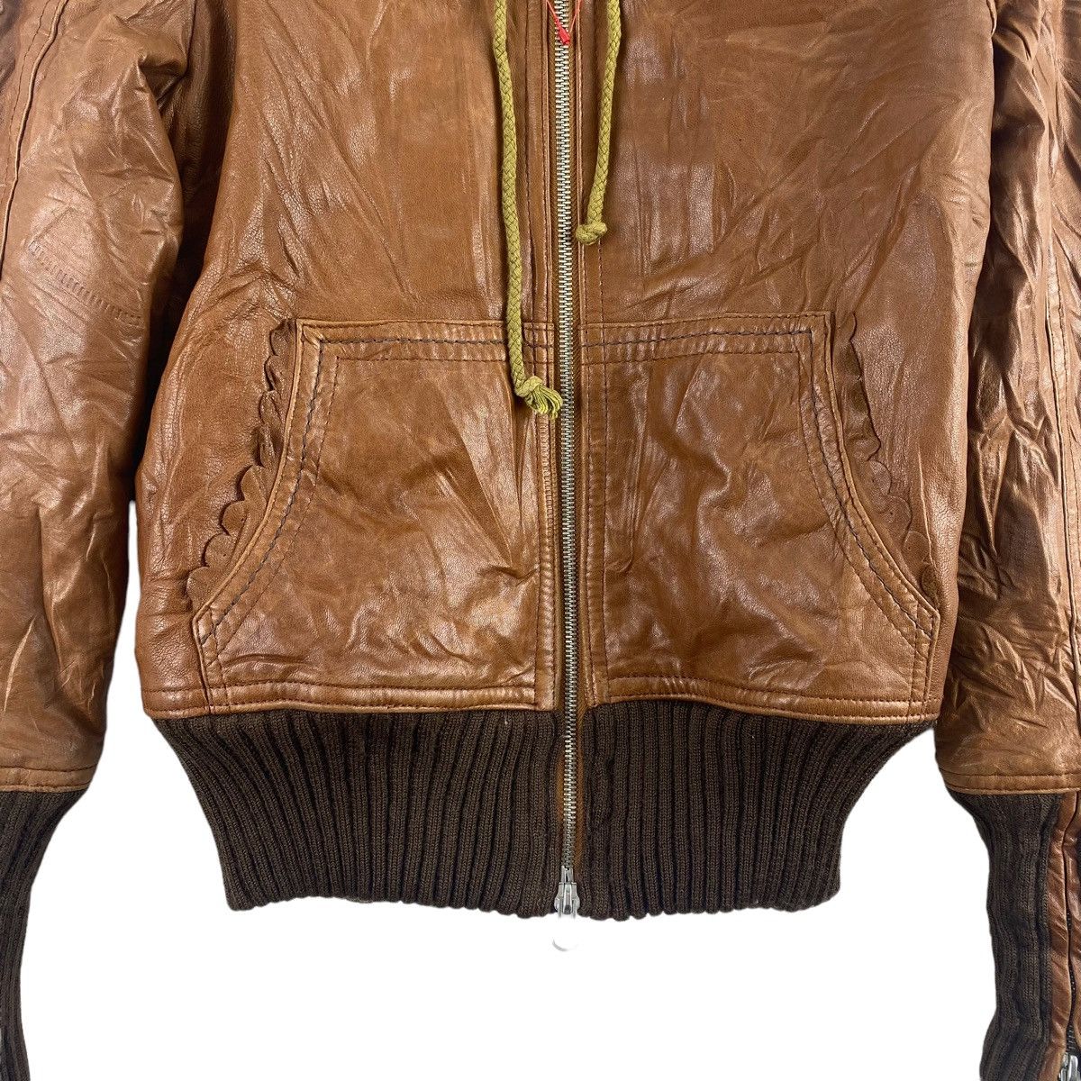 Japanese Brand LANGUAGE Japanese Brand Hooded Brown Leather Jacket Size US XXS / EU 40 - 3 Thumbnail
