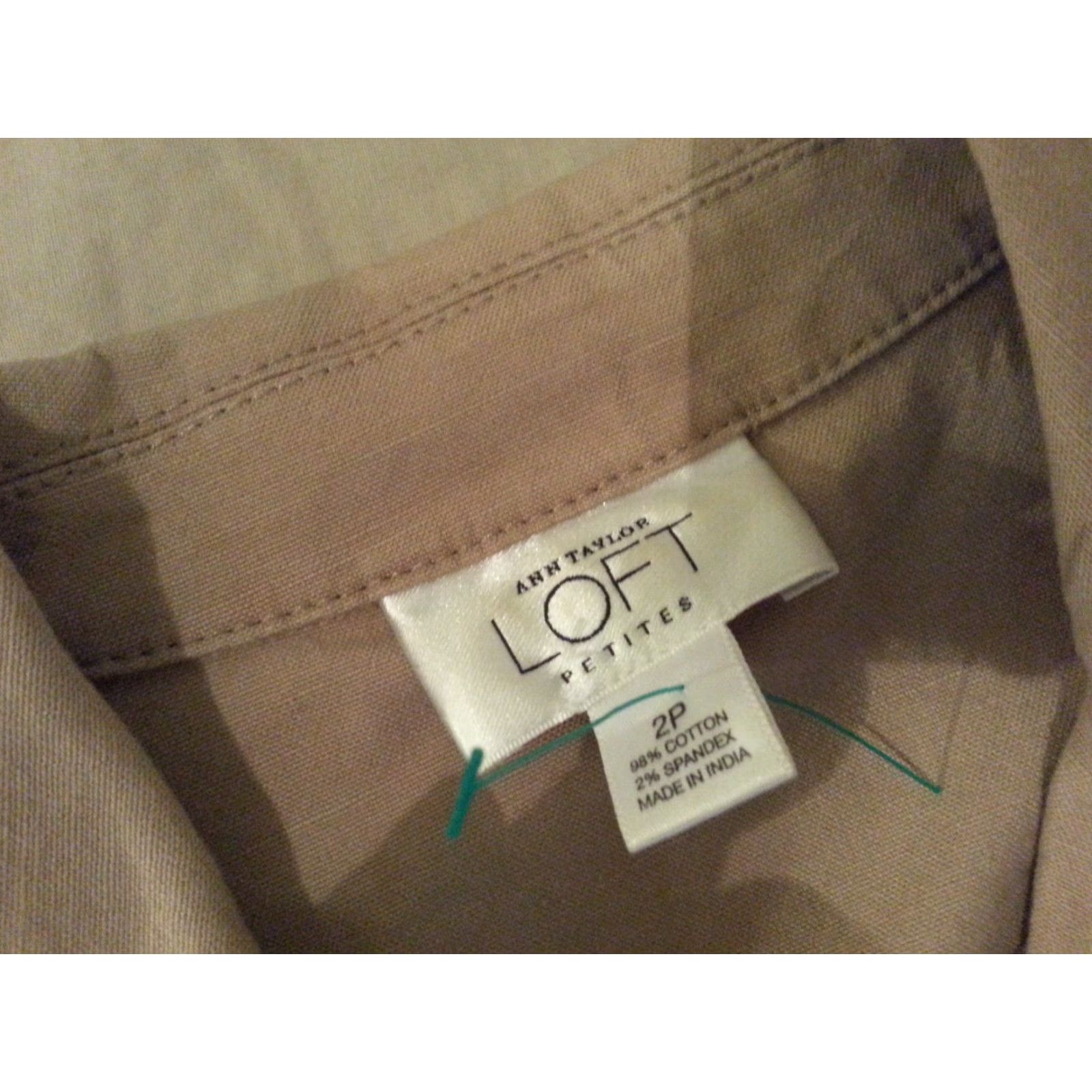 Ann Taylor VINTAGE Ann Taylor Jacket Blazer 2P Petite Khaki Cotton Beige Womens 2P Petite Jacket Size XS / US 0-2 / IT 36-38 - 4 Thumbnail