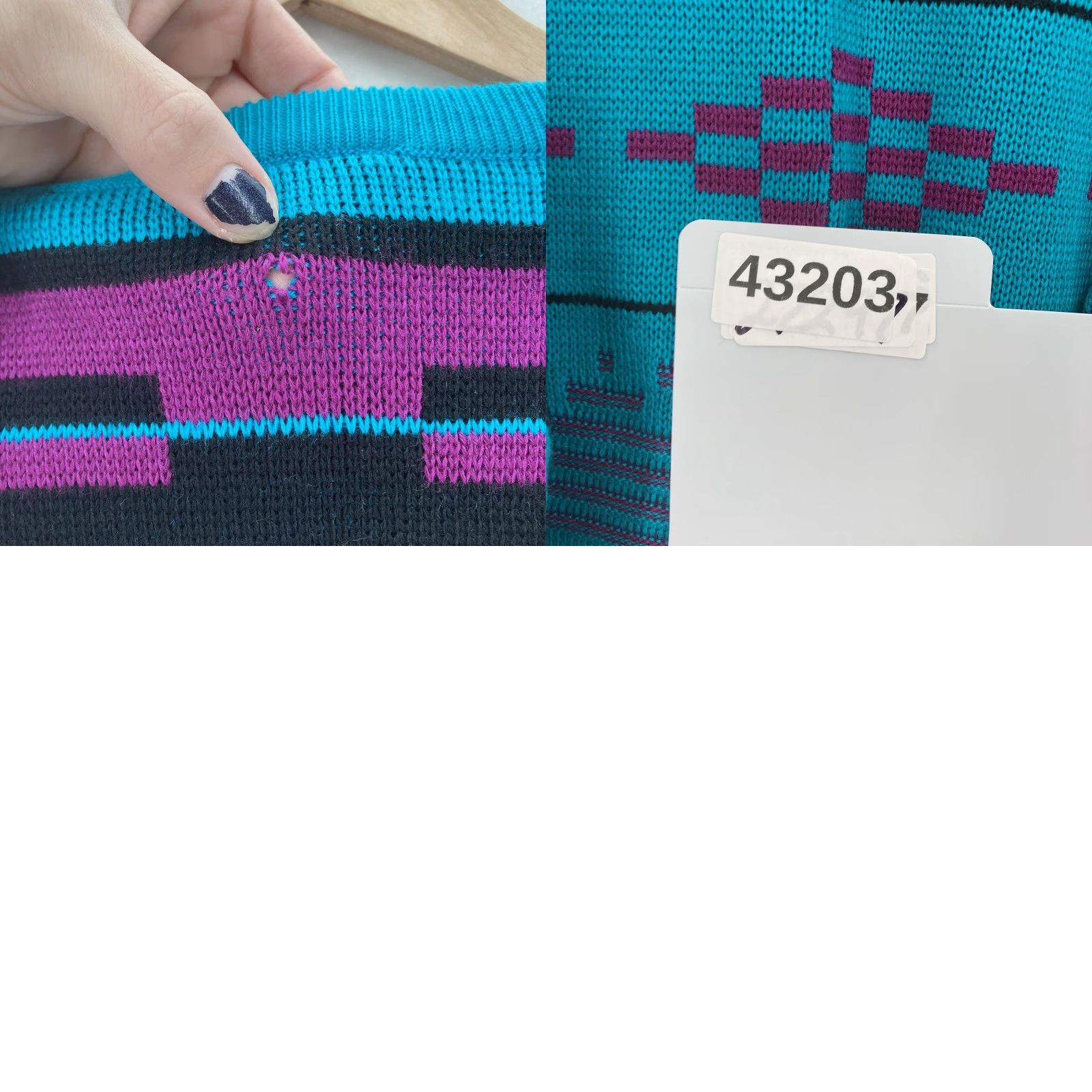 Vintage VINTAGE Meister Sweater Mens Large Teal Purple Geometric Wool Blend 90s Retro Crew Neck Knit Pullover Size US L / EU 52-54 / 3 - 8 Thumbnail