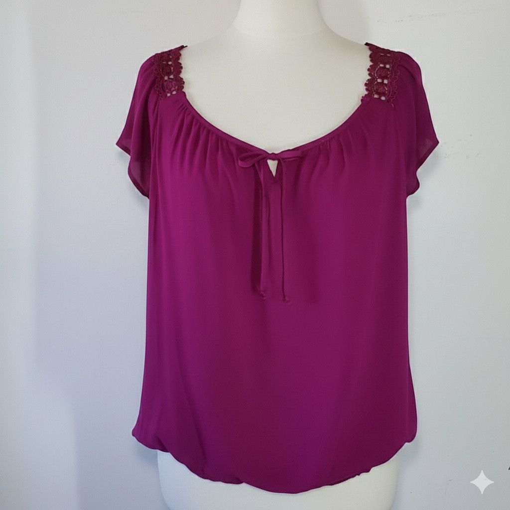 Other Dressbarn Size L Blouse Violet Purple Elastic Sleeve Hem Size L / US 10 / IT 46 - 1 Thumbnail