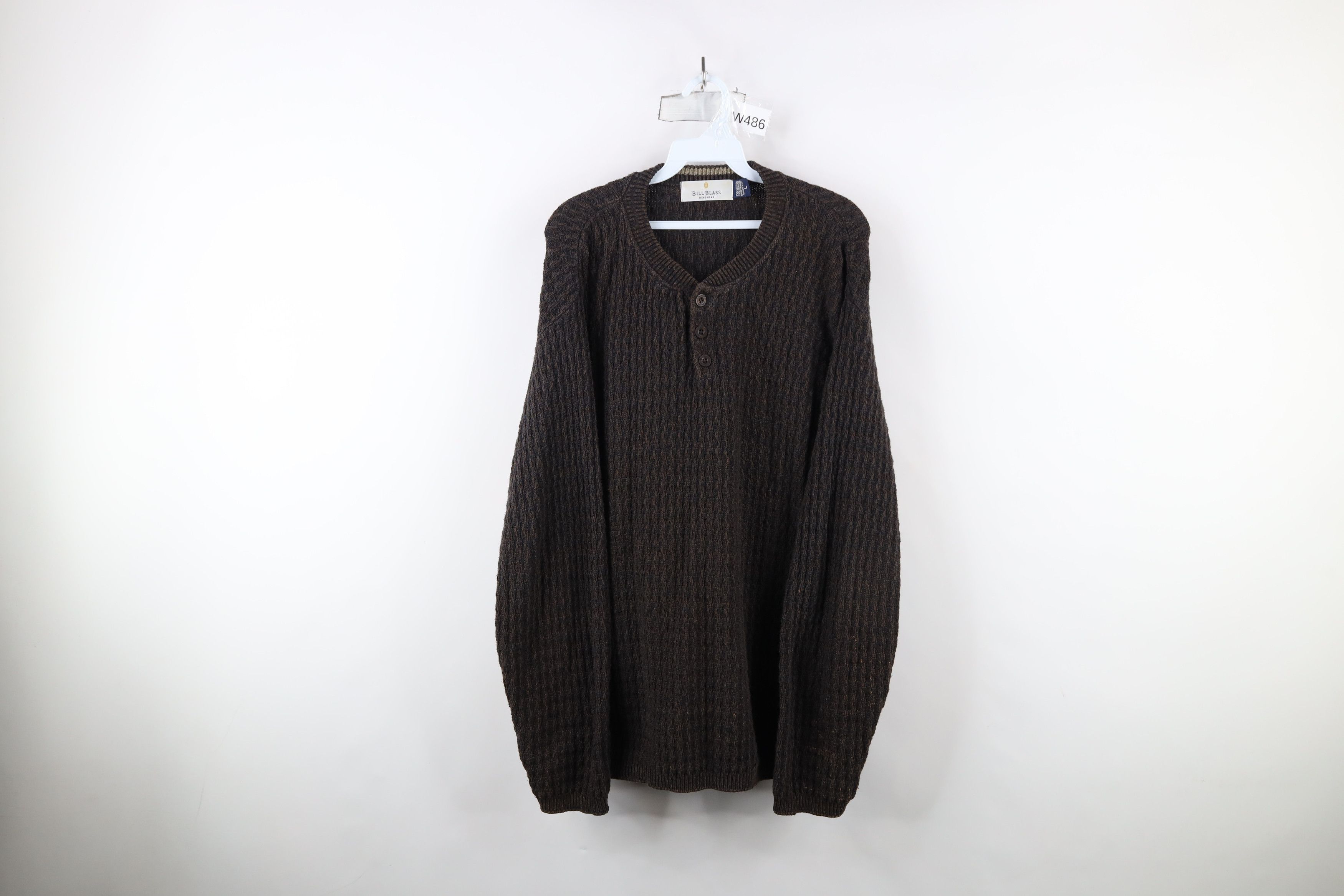 Vintage Vintage 90s Streetwear Framed Knit Henley Sweater Brown USA Size US L / EU 52-54 / 3 - 1 Thumbnail