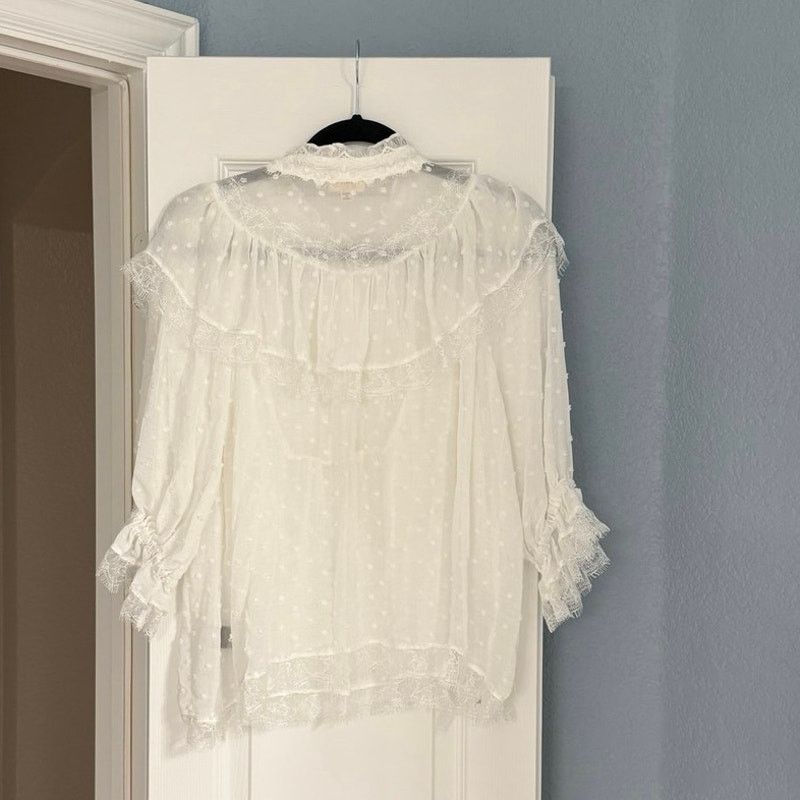 Other POL Swiss Dot Boho Cottagecore White Ruffle Lace Top NWOT Size S / US 4 / IT 40 - 8 Thumbnail