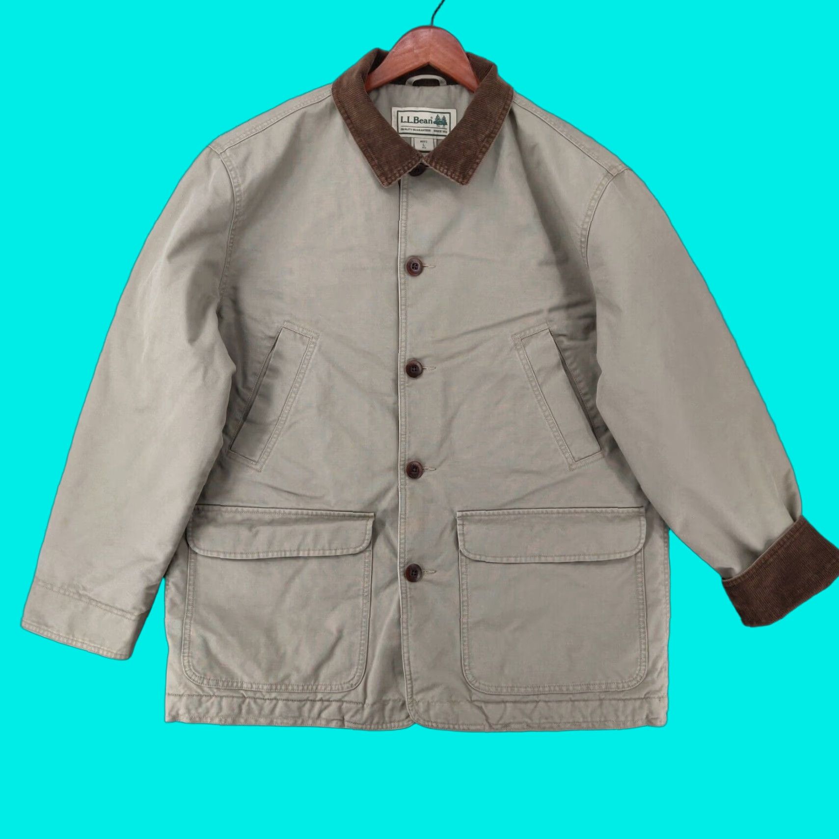 Vintage VINTAGE L.L. Bean Jacket Men Large Beige Quilt Lined Corduroy Trim Barn Chore Coat Jacket Size US L / EU 52-54 / 3 - 1 Thumbnail