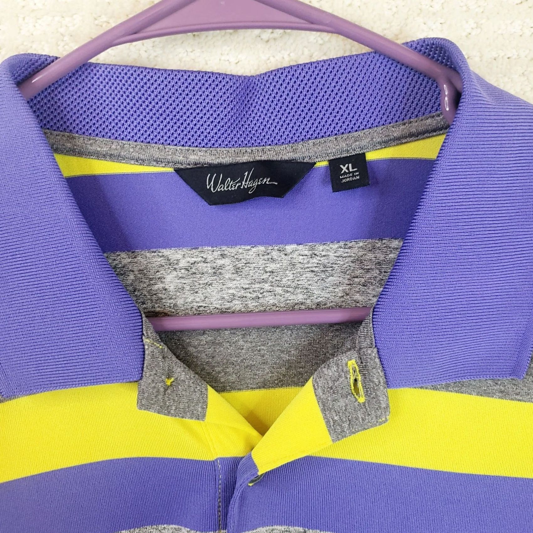 Vintage Walter Hagen Shirt Mens XL Purple Yellow Striped Polo Golf Casual Short Sleeve Size US XL / EU 56 / 4 - 5 Thumbnail
