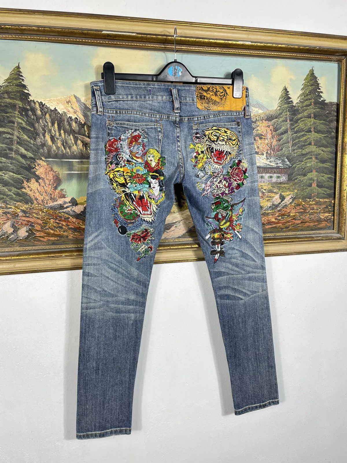 Ed Hardy × Vintage Ed Hardy Vintage Y2k Big Logo Denim Trousers Jeans Drip Swag Size 27" / US 4 / IT 40 - 7 Thumbnail