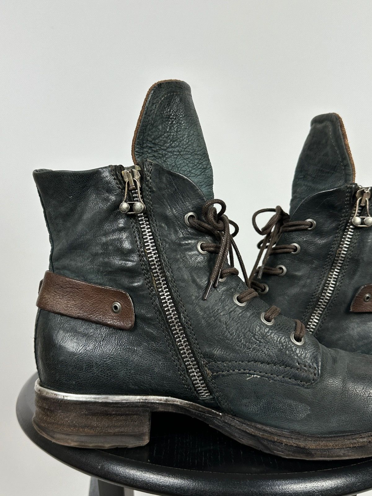 A.S.98 A.S.98. Airstep Navy Green Leather Biker Ankle Boots Size US 10 / IT 40 - 17 Thumbnail