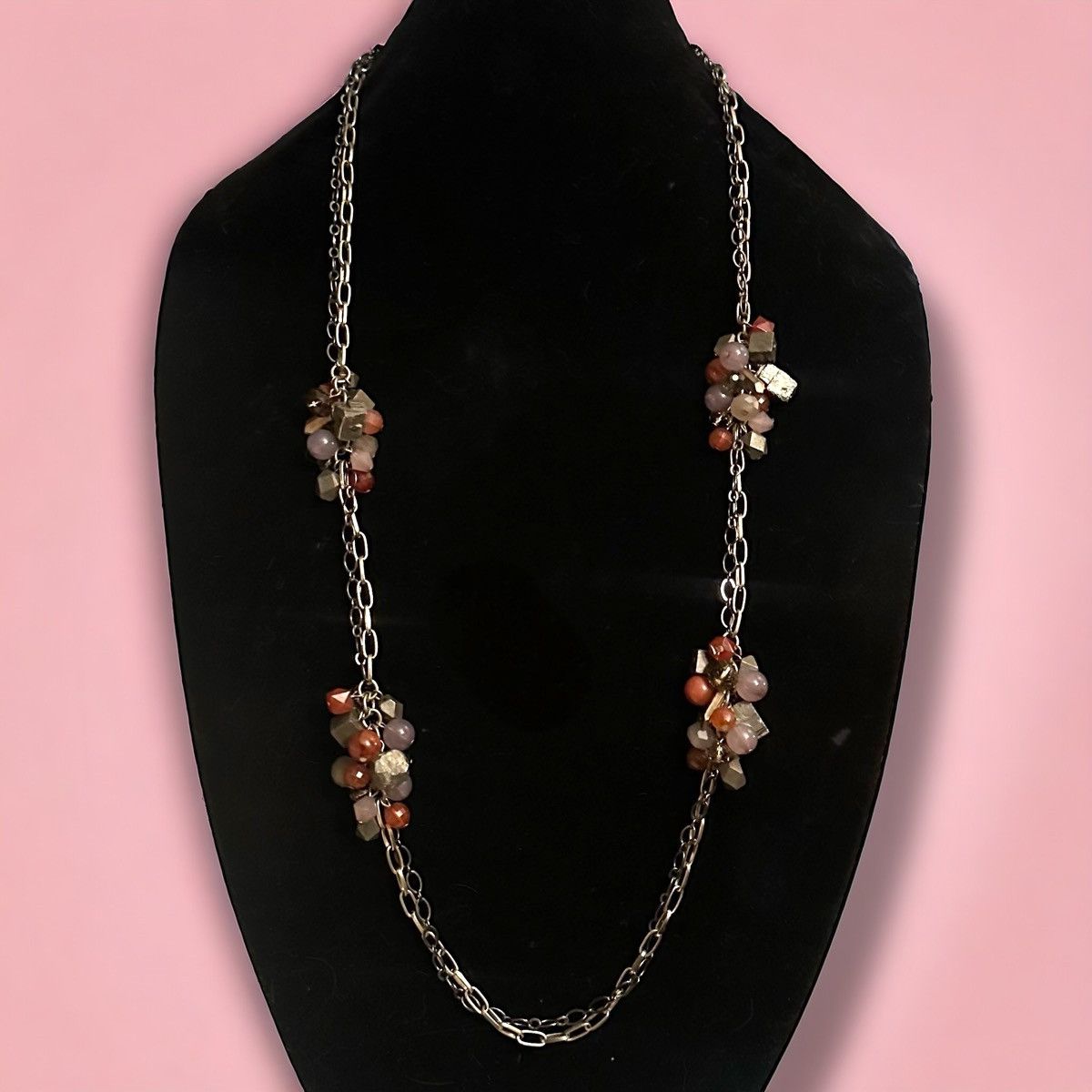 Other Long double chain sectioned cluster bead necklace Size ONE SIZE - 1 Thumbnail