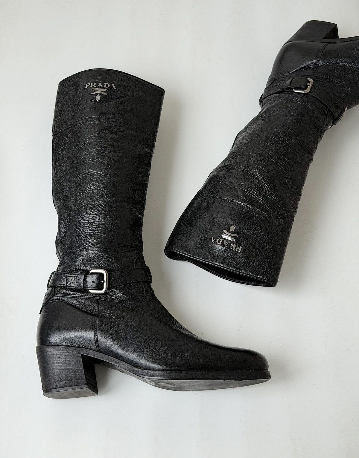Prada *sz38.5* PRADA SS 2006 Logo Leather Boots Runway Biker shoes Size US 8.5 / IT 38.5 - 1 Thumbnail