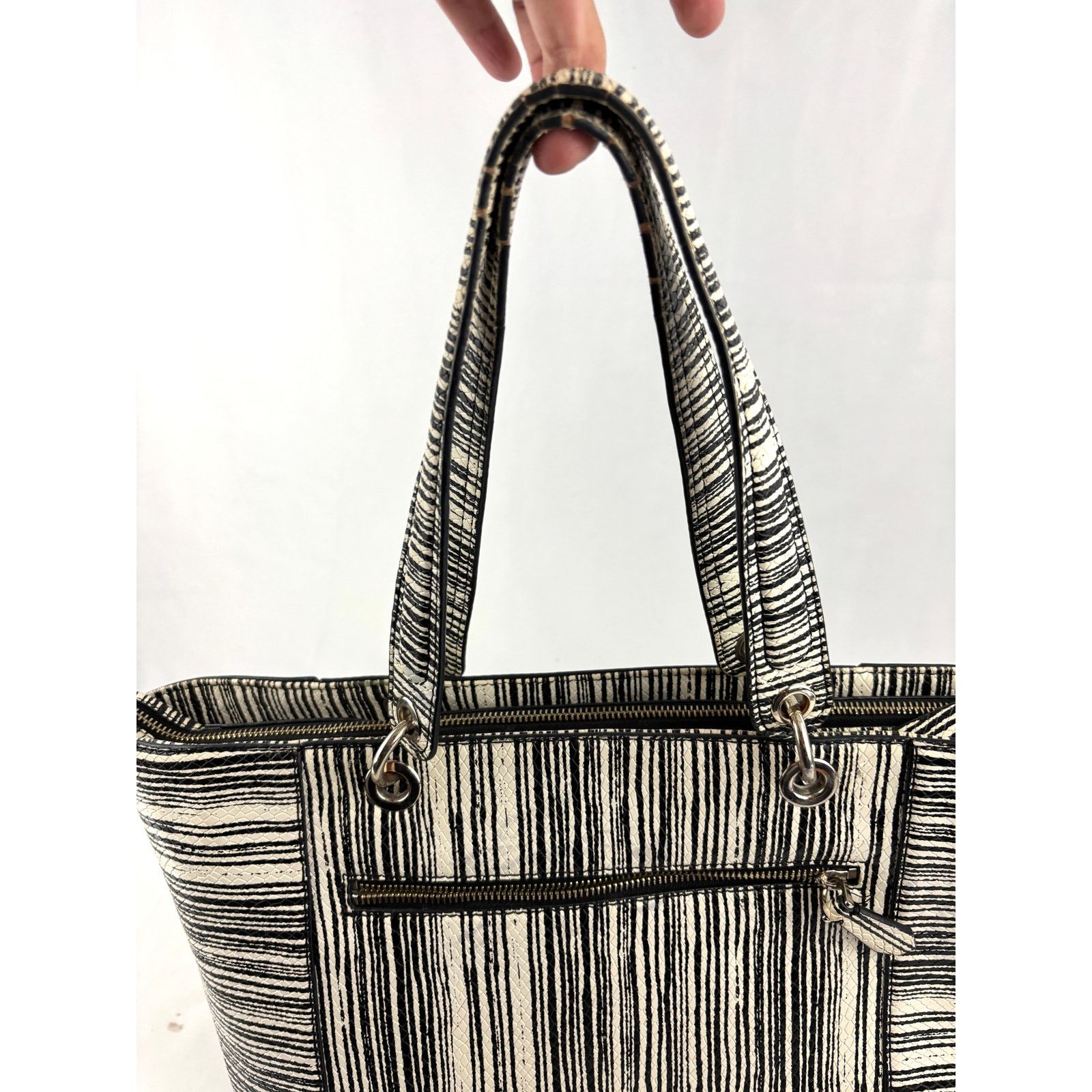 Guess Guess Kamryn Stripe Python Tote Black White Shoulder Handbag Size ONE SIZE - 15 Thumbnail