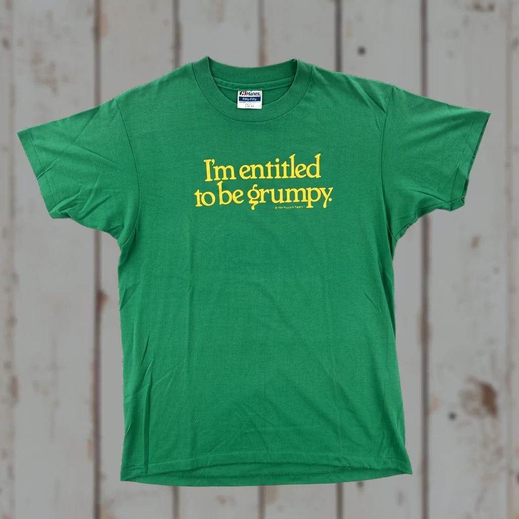 Hanes VINTAGE Hanes Fifty-Fifty L Green Single Stitch Shirt 1984 Grumpy Humor Tee 80s Mens Shirt Size US L / EU 52-54 / 3 - 1 Thumbnail