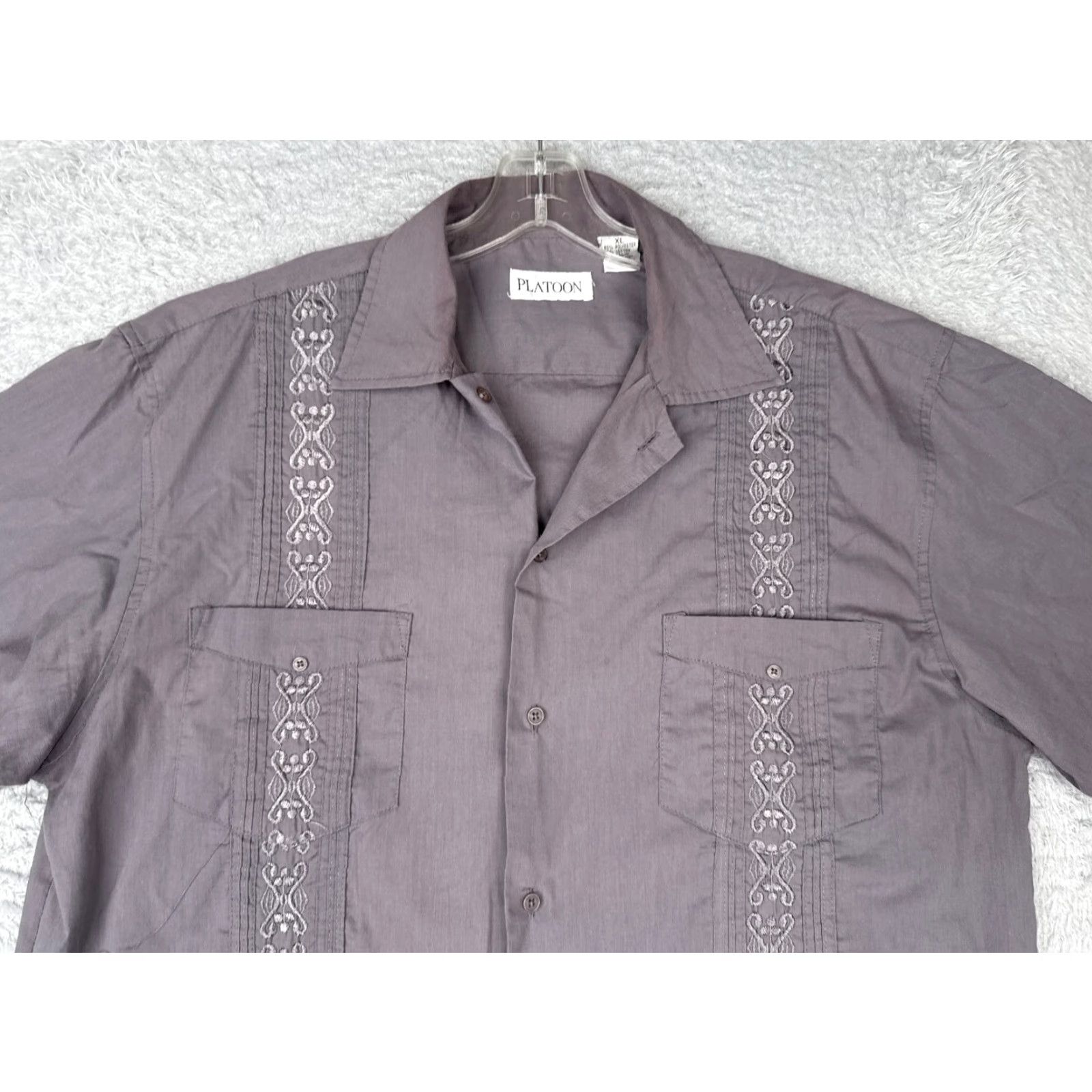 Vintage Platoon Shirt Men XL Gray 4 Pocket Cotton Blend Button-Up, Short Sleeve, Casual Aloha Beach Hawaiian Vacation Resort, Men’s Shirt, Vintage? No Size US XL / EU 56 / 4 - 4 Thumbnail