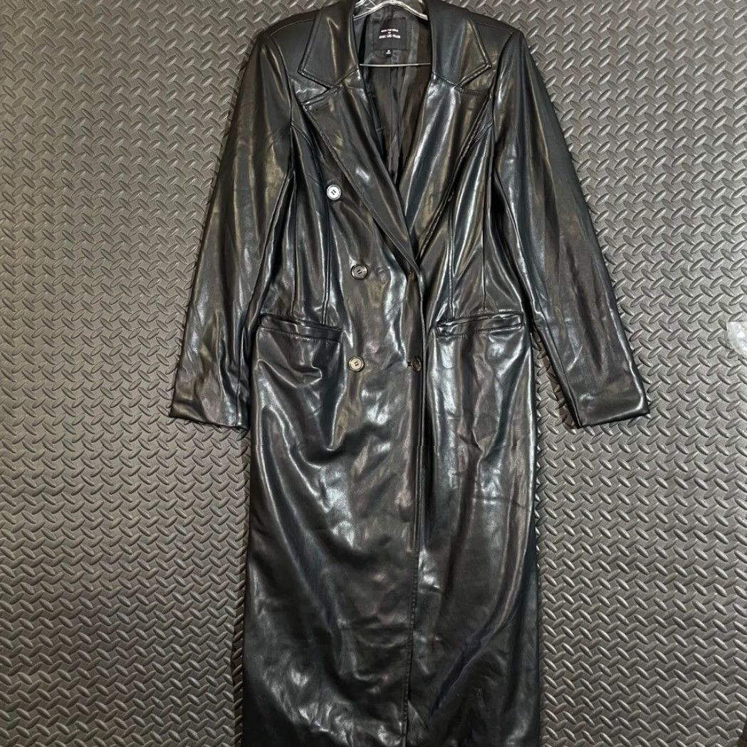 AVEC LES FILLES Avec Les Filles Coat Trench Black Faux Leather Long Double Breasted Women's M Size M / US 6-8 / IT 42-44 - 2 Thumbnail