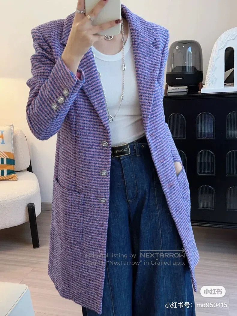 Chanel Chanel 23P purple diamond button tweed coat Size S / US 4 / IT 40 - 9 Thumbnail