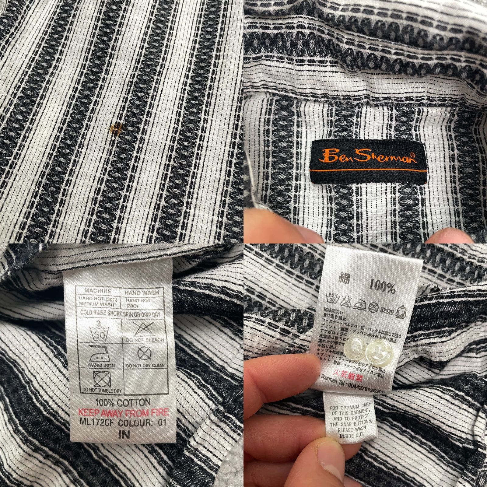 Ben Sherman Ben Sherman Seersucker Shirt Men’s Medium White/Black Striped Cotton Button-Down Size US M / EU 48-50 / 2 - 8 Thumbnail