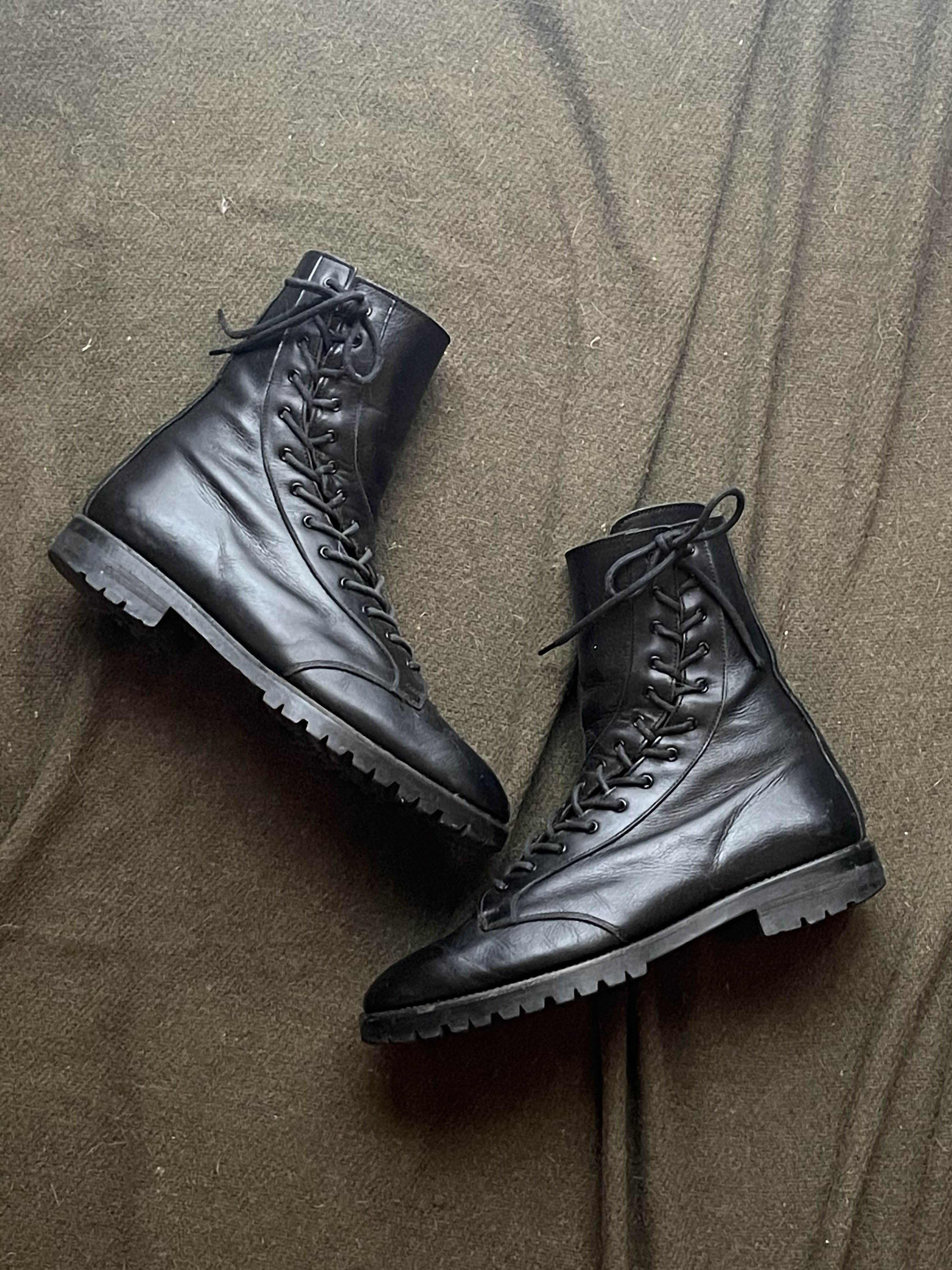 Pre-owned Yohji Yamamoto Fw15 Twisted Lace Up Combat Boots In Black