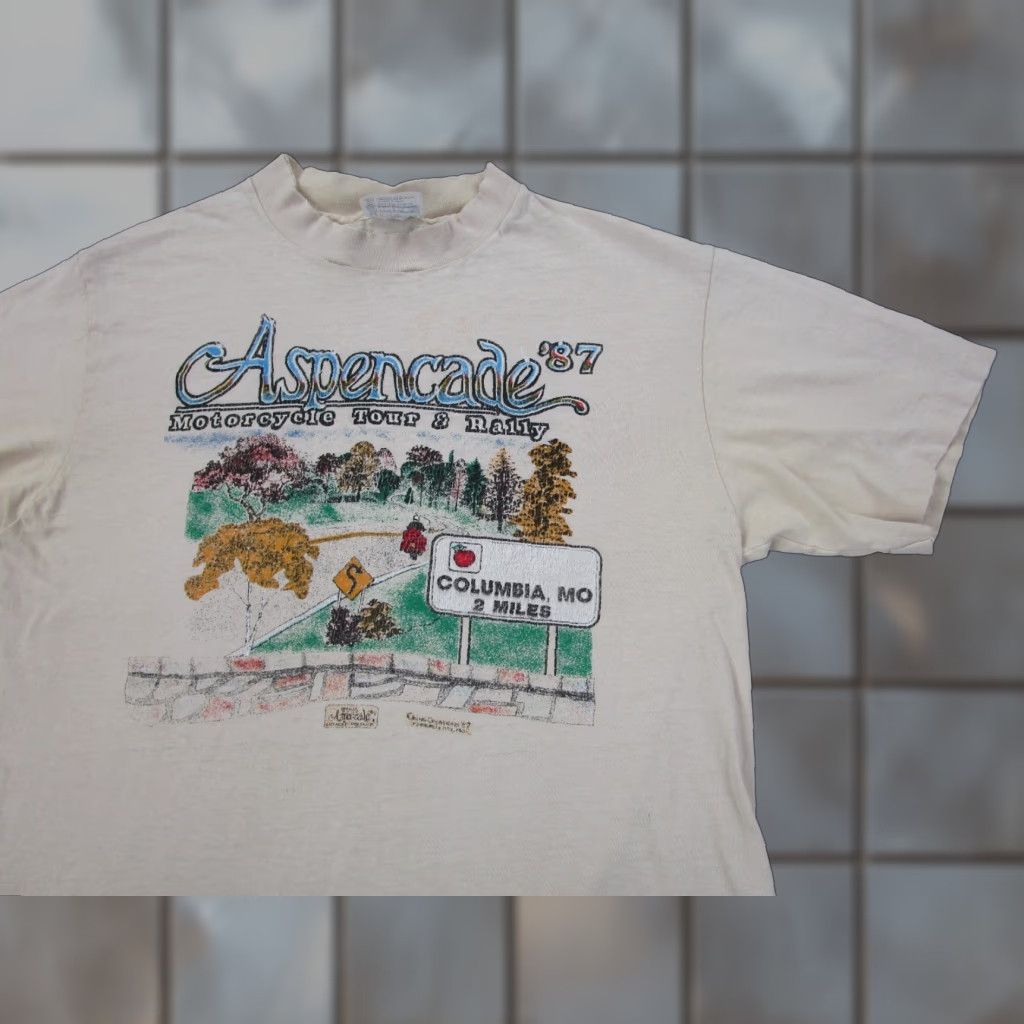 Hanes VINTAGE Hanes T-Shirt Shirt Mens M Beige 1980s 1990s Grunge Biker Americade Aspencade USA Rock Motorcycle Shirt Mens Size US M / EU 48-50 / 2 - 1 Thumbnail