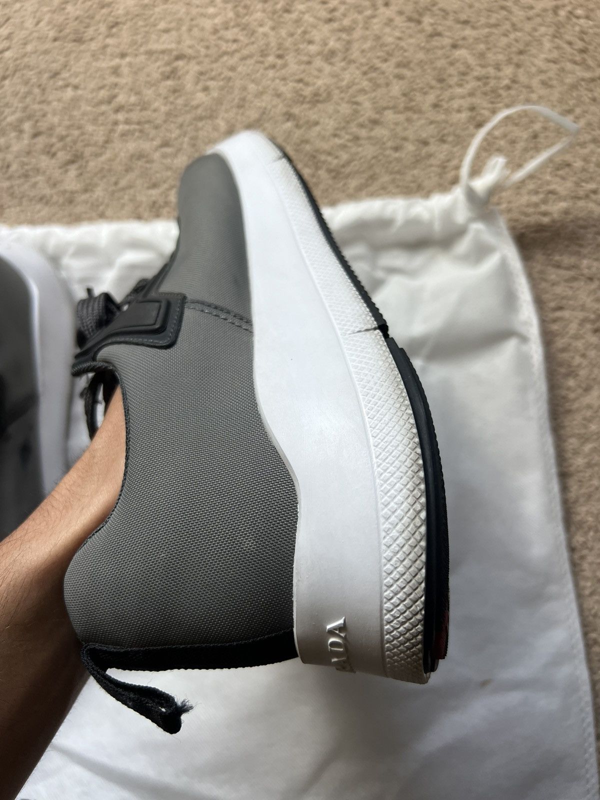 Prada PRADA Men's Black Gray White Lace Up Sneakers Low Top Size US 10.5 / EU 43-44 - 8 Thumbnail