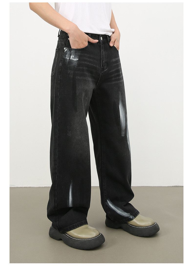 Japanese Brand × Jean Men's retro ink-splashed wide-leg distressed loose jeans Size US 32 / EU 48 - 3 Thumbnail