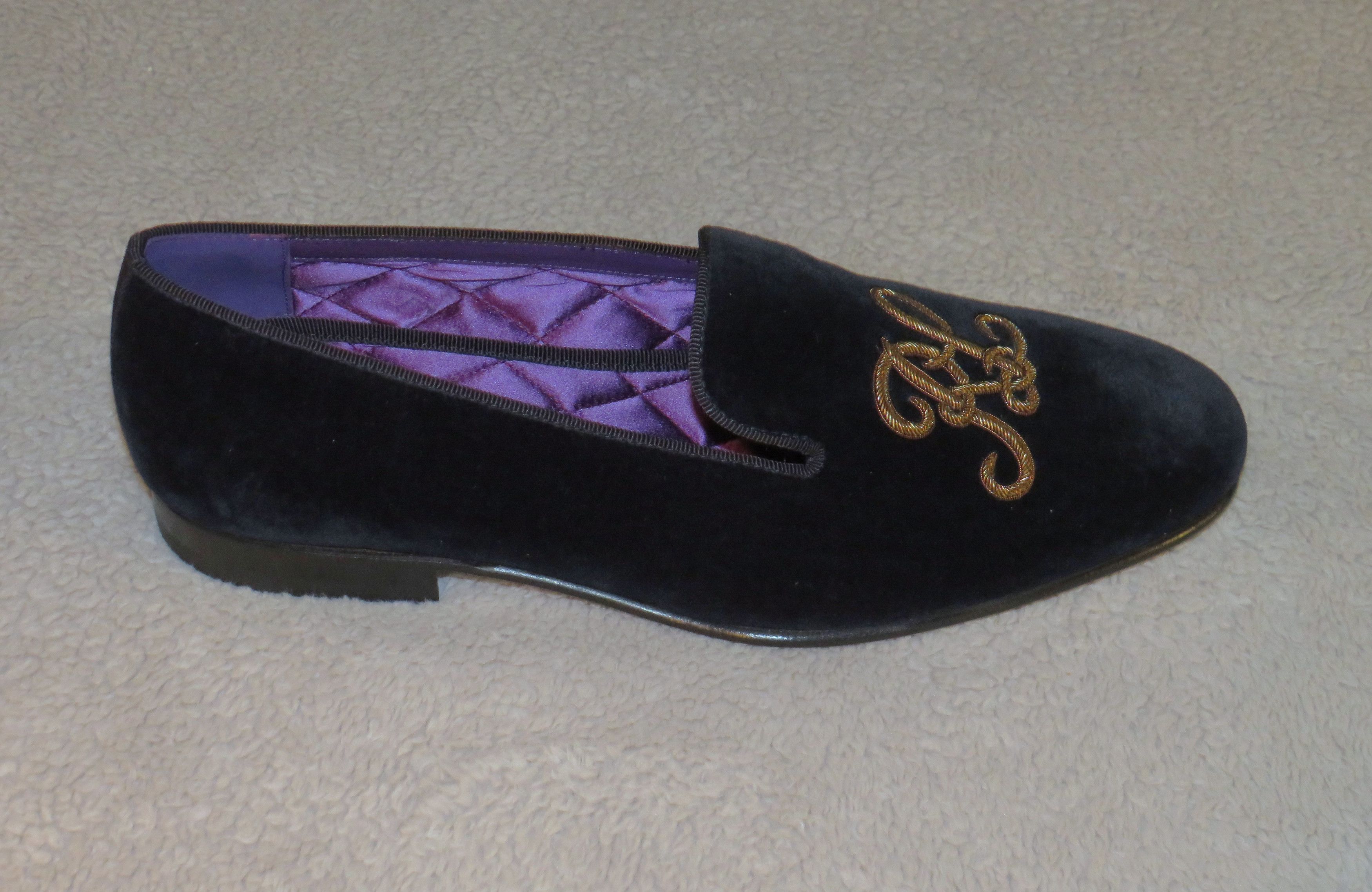 Ralph Lauren Purple Label Alonzo Navy Gold Bullion RL Velvet Slipper 8D NWB Size US 8 / EU 41 - 3 Thumbnail