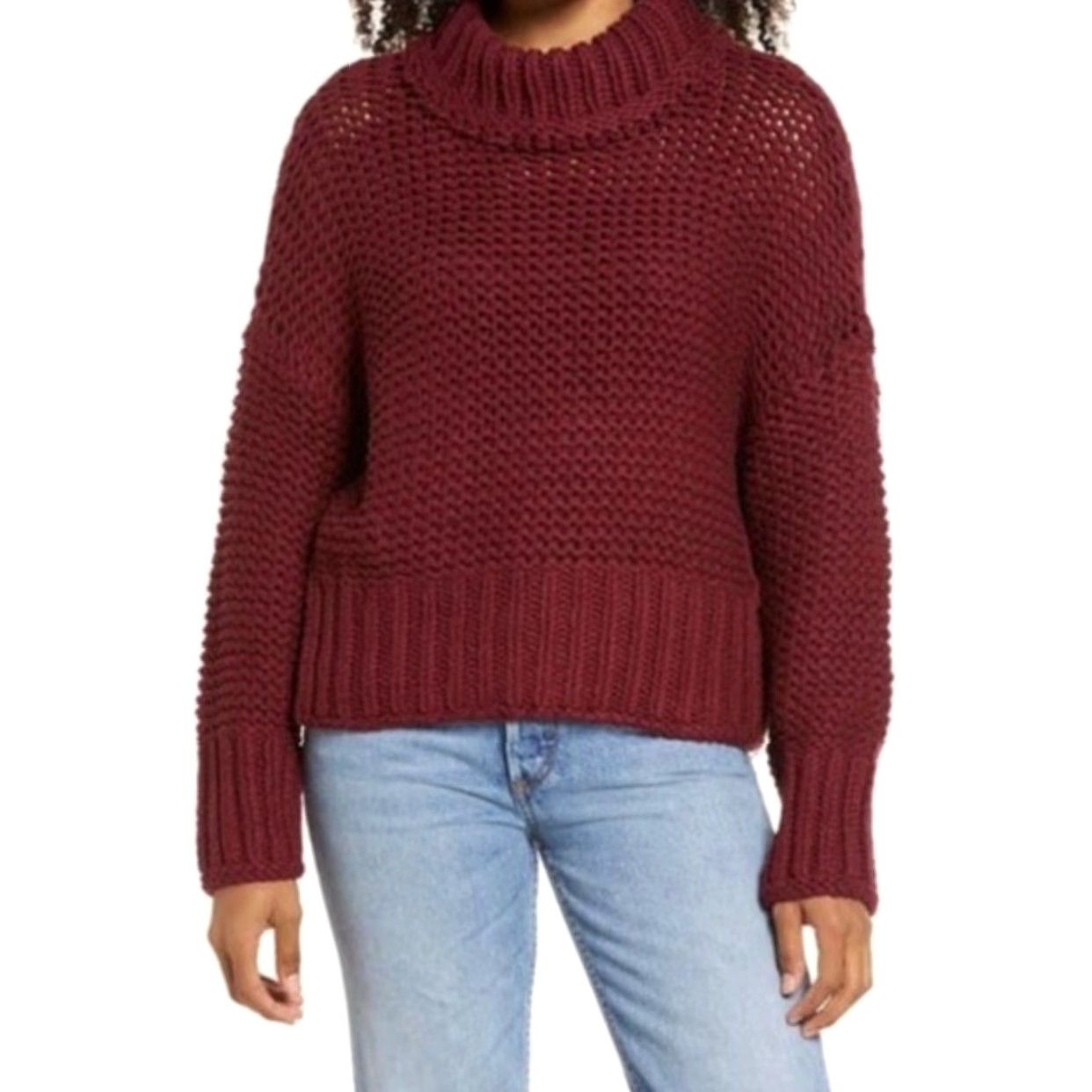 Free People VINTAGE Free People My Only Sunshine Burgundy Red Mockneck Sweater XS Size XS / US 0-2 / IT 36-38 - 7 Thumbnail