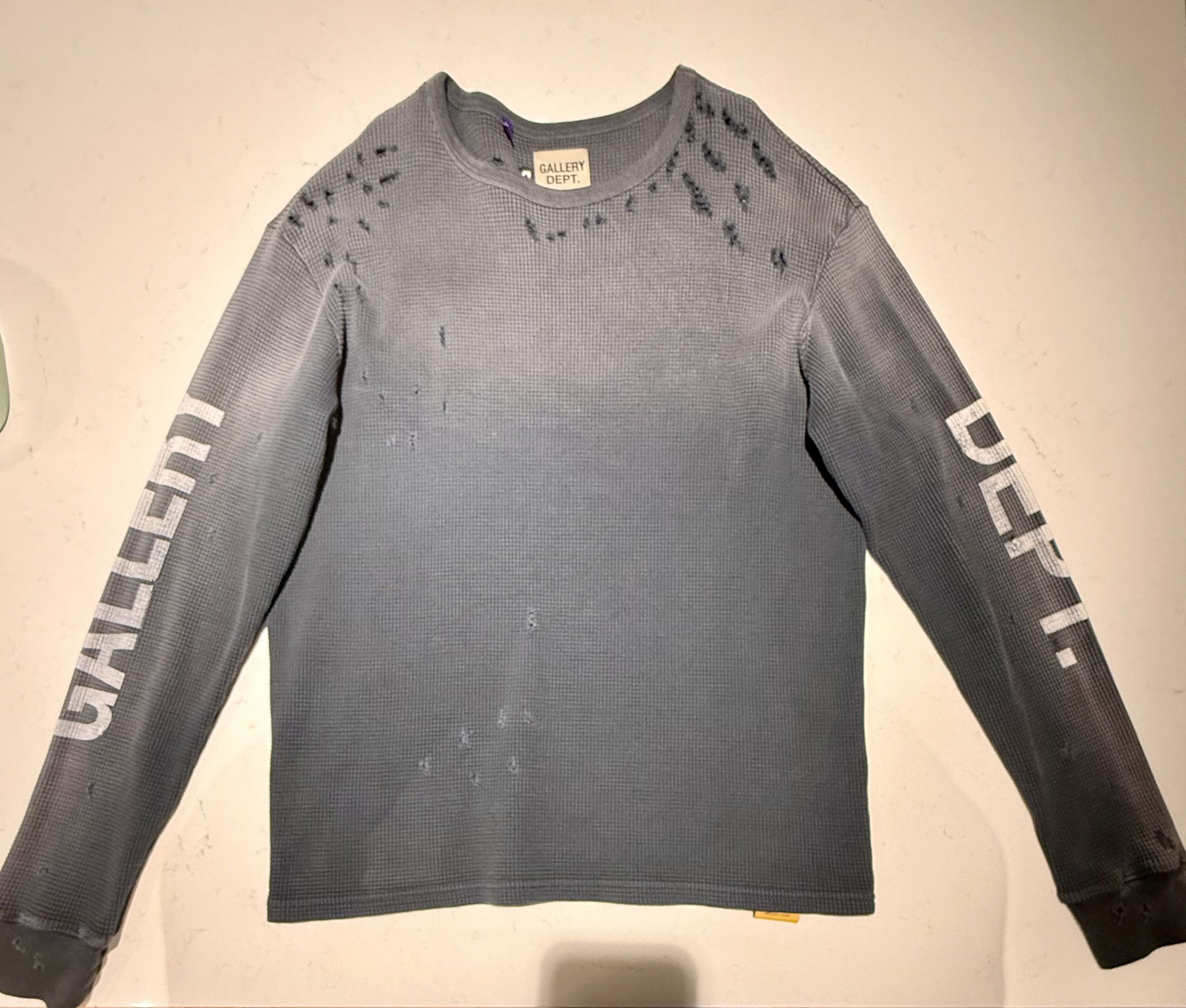 Gallery Dept. Urcle Distressed Logo-Print Waffle-knit Cotton Sweatshirt Size US L / EU 52-54 / 3 - 1 Thumbnail