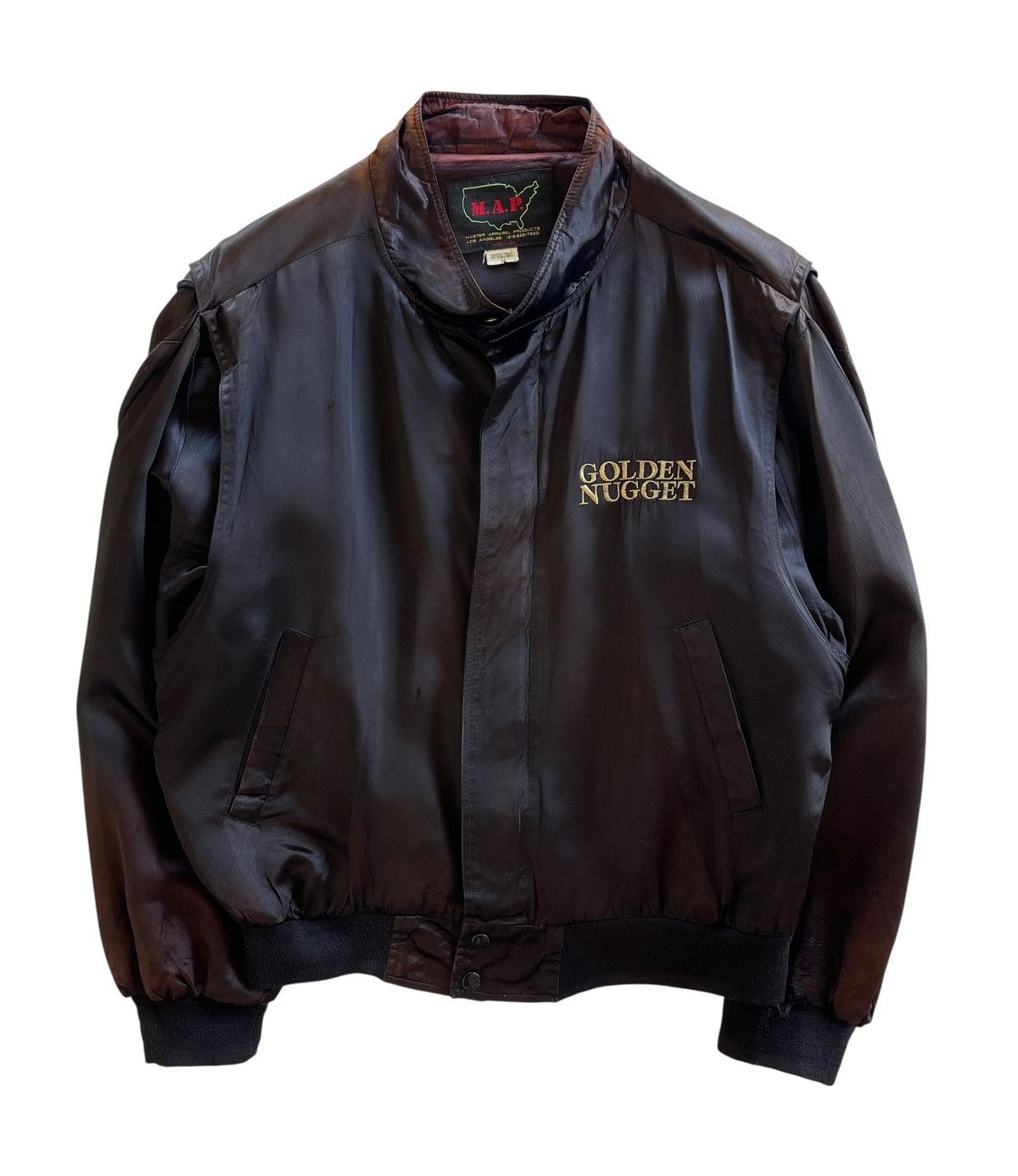 Vintage 80s Golden Nugget Satin Bomber Jacket Size US L / EU 52-54 / 3 - 1 Thumbnail