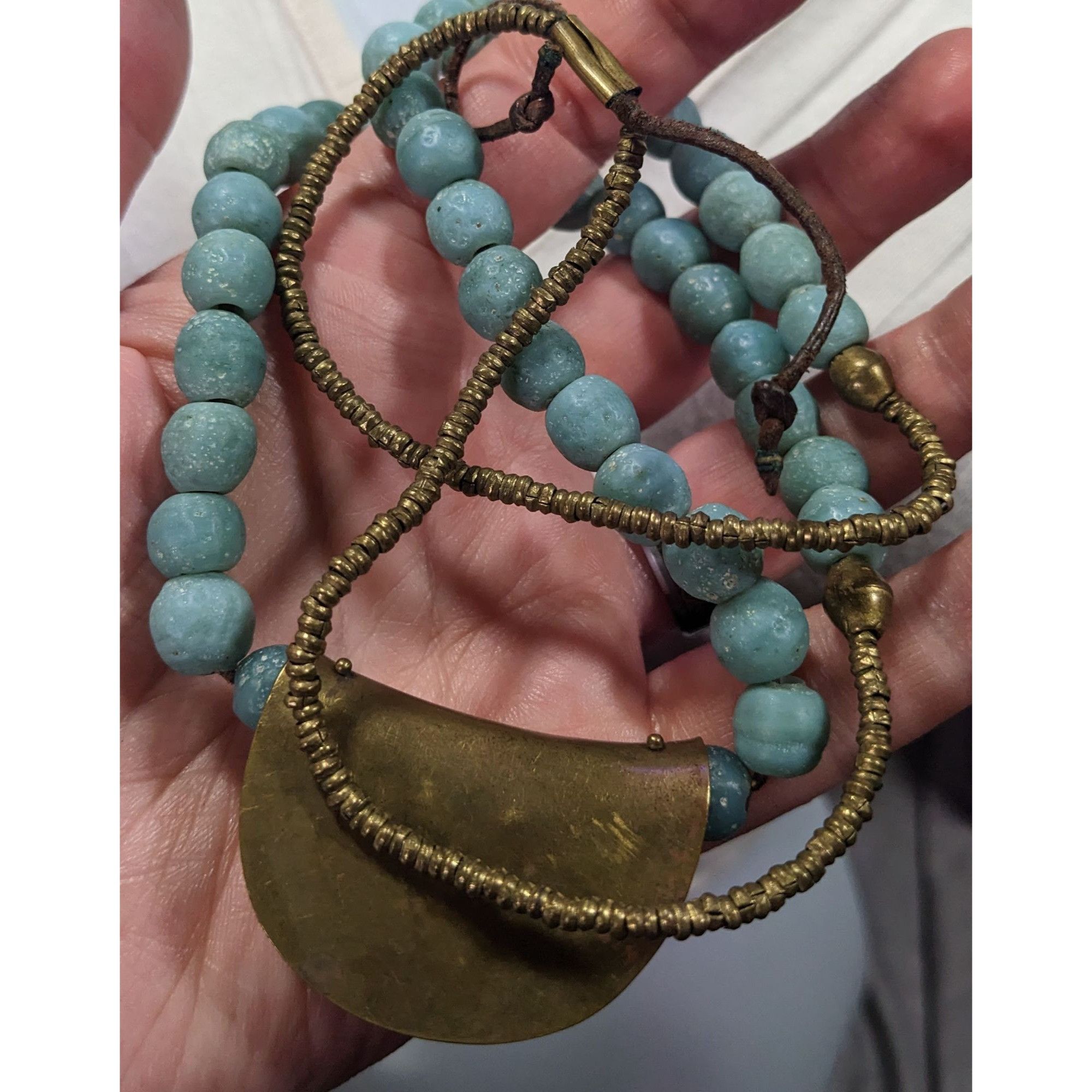 Other Brutalist Bohemian Blue Stone Beaded Bronze Pendant Necklace Size ONE SIZE - 9 Thumbnail