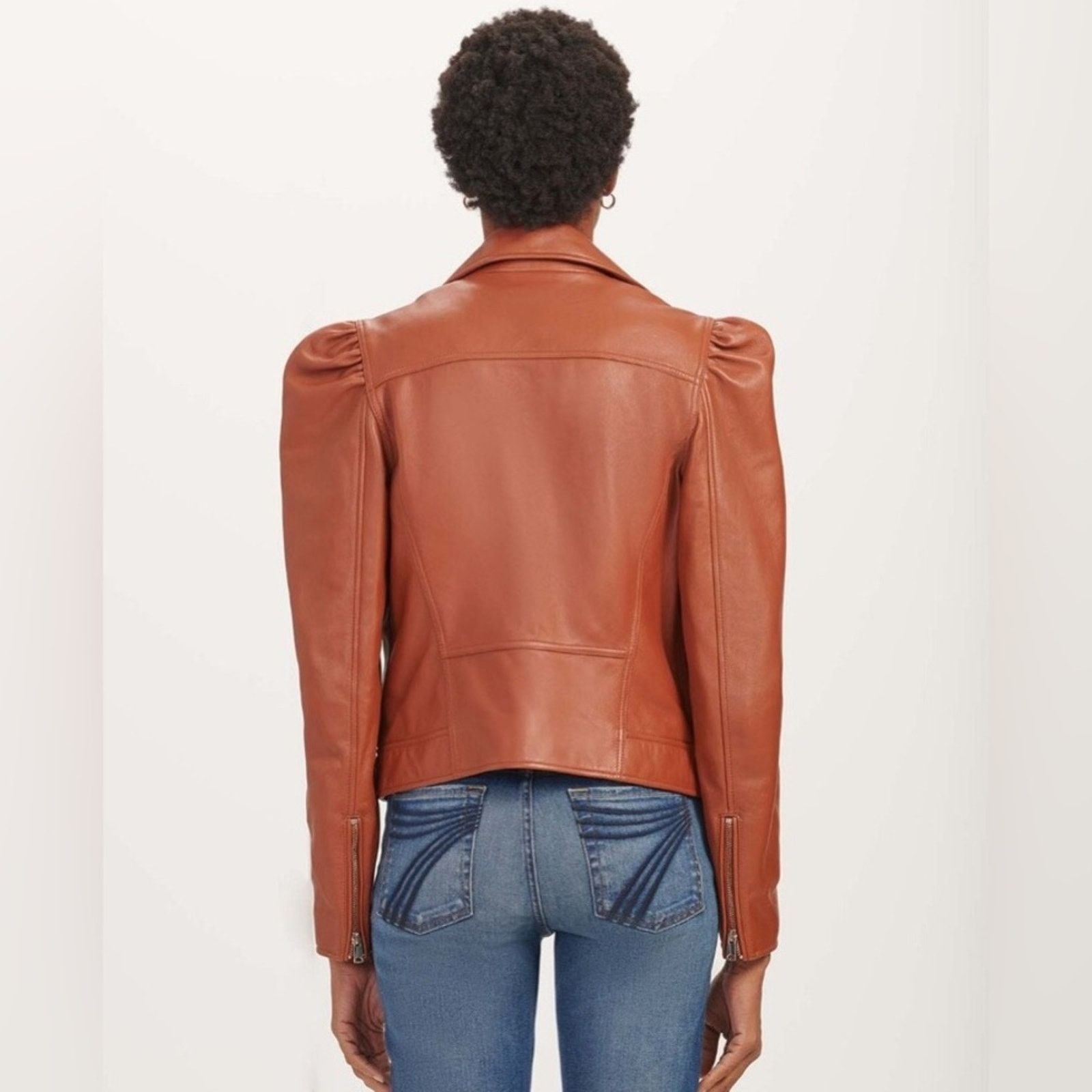7 For All Mankind 7 For All Mankind Leather Puff Sleeve Moto Jacket in Spice Size S / US 4 / IT 40 - 2 Thumbnail