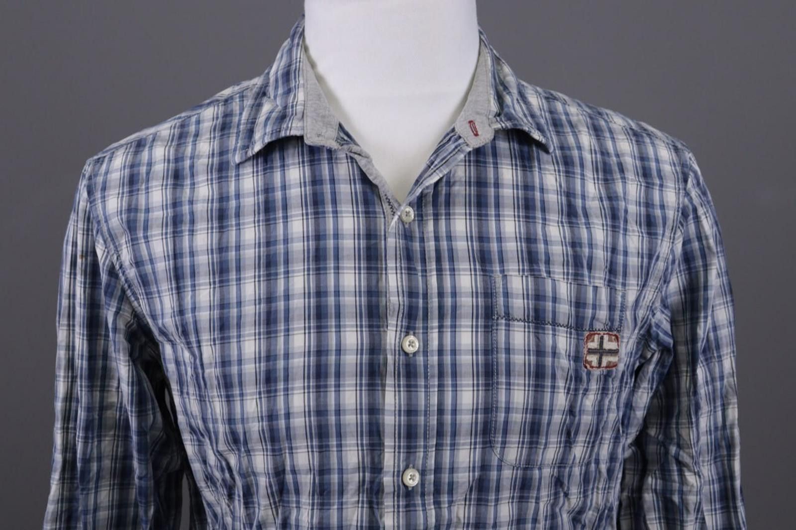 Napapijri Napapijri Geographic Blue Check Button Down Shirt Size L Size US L / EU 52-54 / 3 - 2 Thumbnail