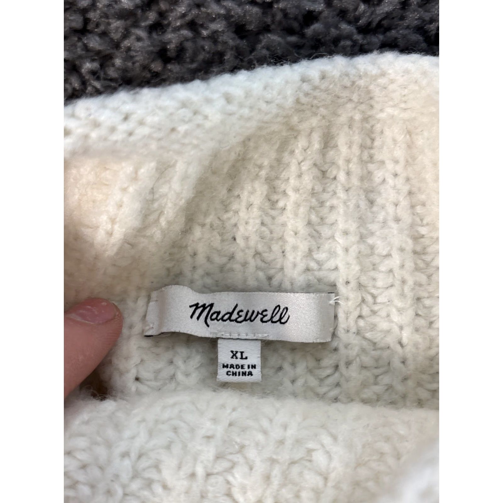 Madewell Madewell Sweater Women’s XL White Chunky-Knit Wool-Blend Mock Neck Fisherman Sweatshirt Pullover Women's Size XL / US 12-14 / IT 48-50 - 4 Thumbnail