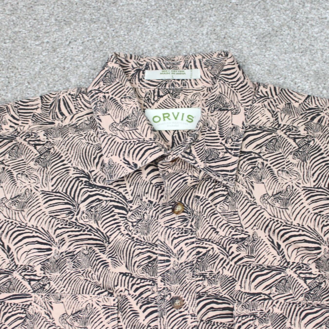Orvis Orvis Shirt Mens Large Beige/Black Geometric 100% Cotton Long Sleeve Button-Up Shirt Mens L Geometric Pattern Fall Spring Summer Winter Vintage: No Size US L / EU 52-54 / 3 - 5 Thumbnail