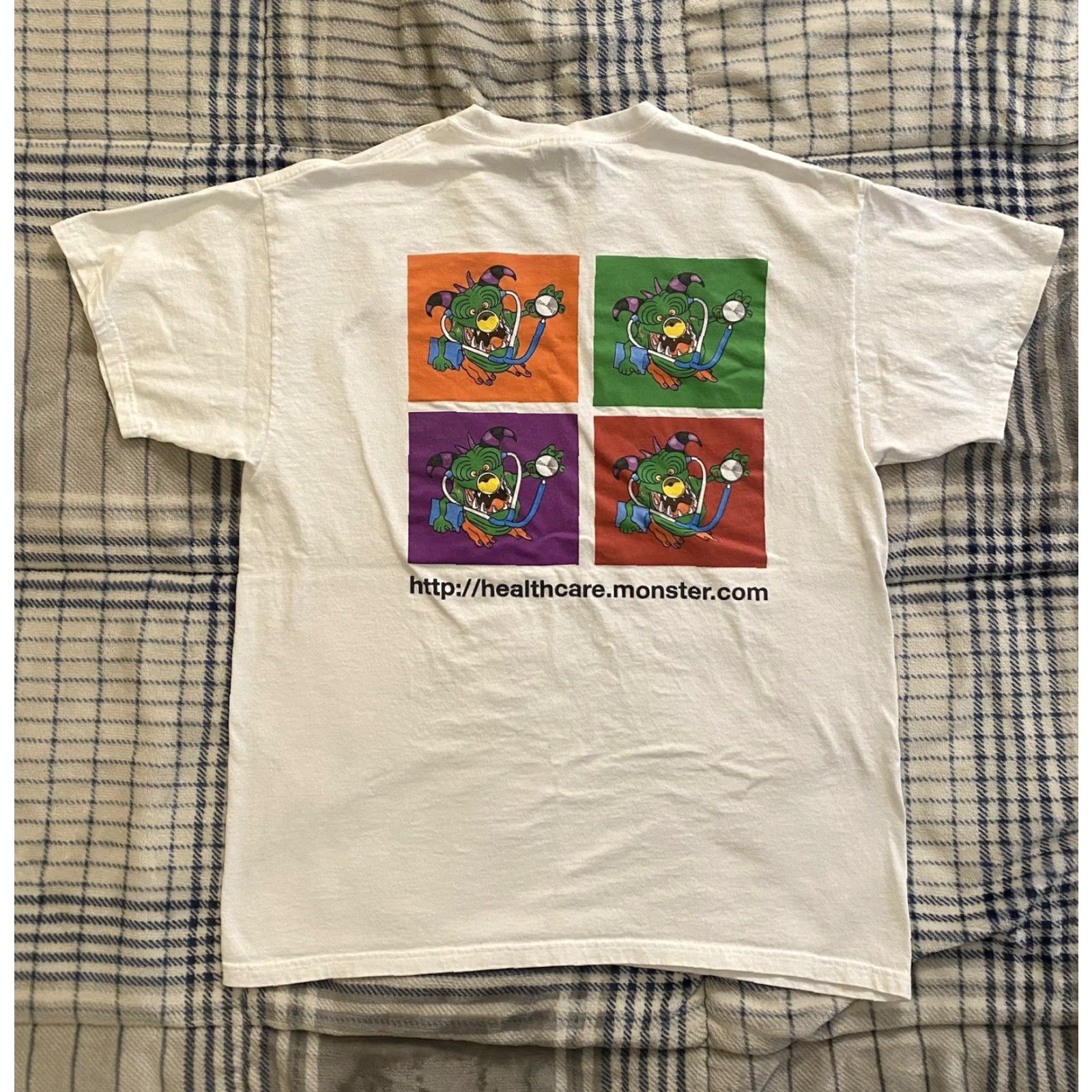 Hanes VINTAGE Hanes Heavyweight Monster.Com T Shirt White Mens Large Crew Neck Short Sleeve Cotton Graphic Print 90s Cartoon Advertising Double-Sided Size US L / EU 52-54 / 3 - 2 Thumbnail