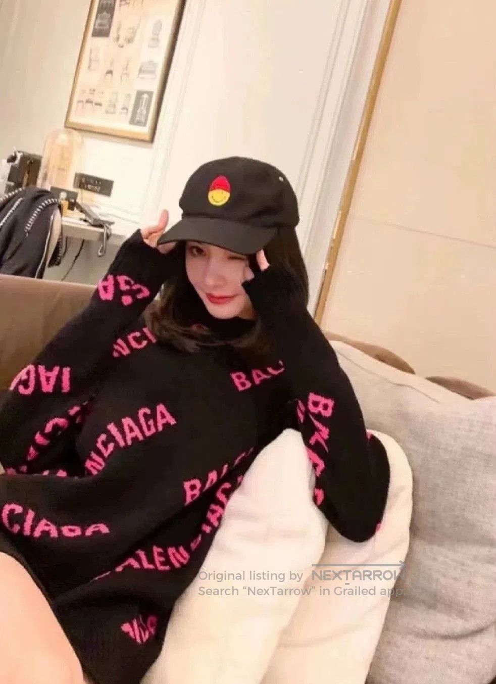 Balenciaga Balenciaga Black Pink Logo Knit Sweater. Size US XS / EU 42 / 0 - 8 Thumbnail