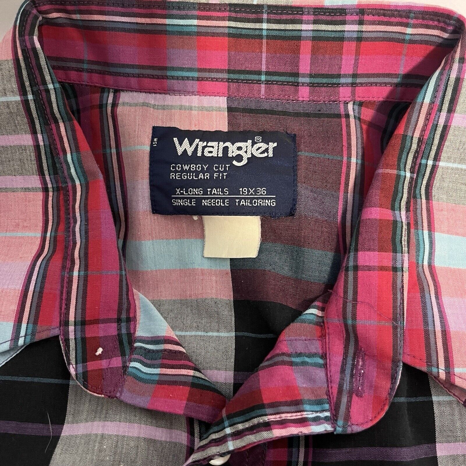 Wrangler VTG 90s Plaid Pearl Snap Western Rodeo Cowboy Cut Tail Shirt Size US XL / EU 56 / 4 - 2 Thumbnail