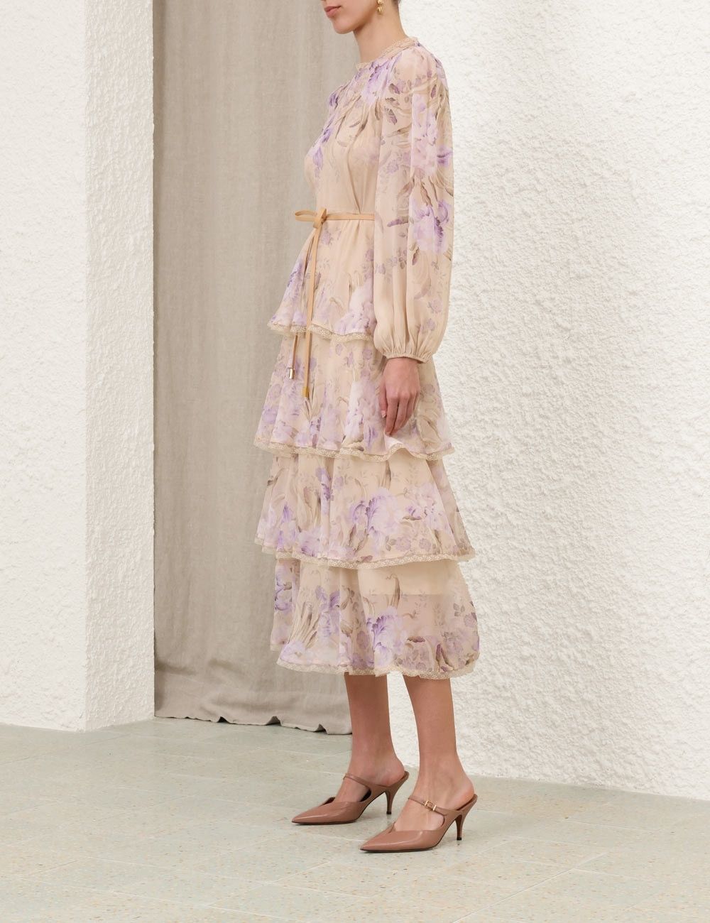 Zimmermann oc11z0825 Eden Lace Edge Midi Dress in Multicolor Size L / US 10 / IT 46 - 3 Thumbnail