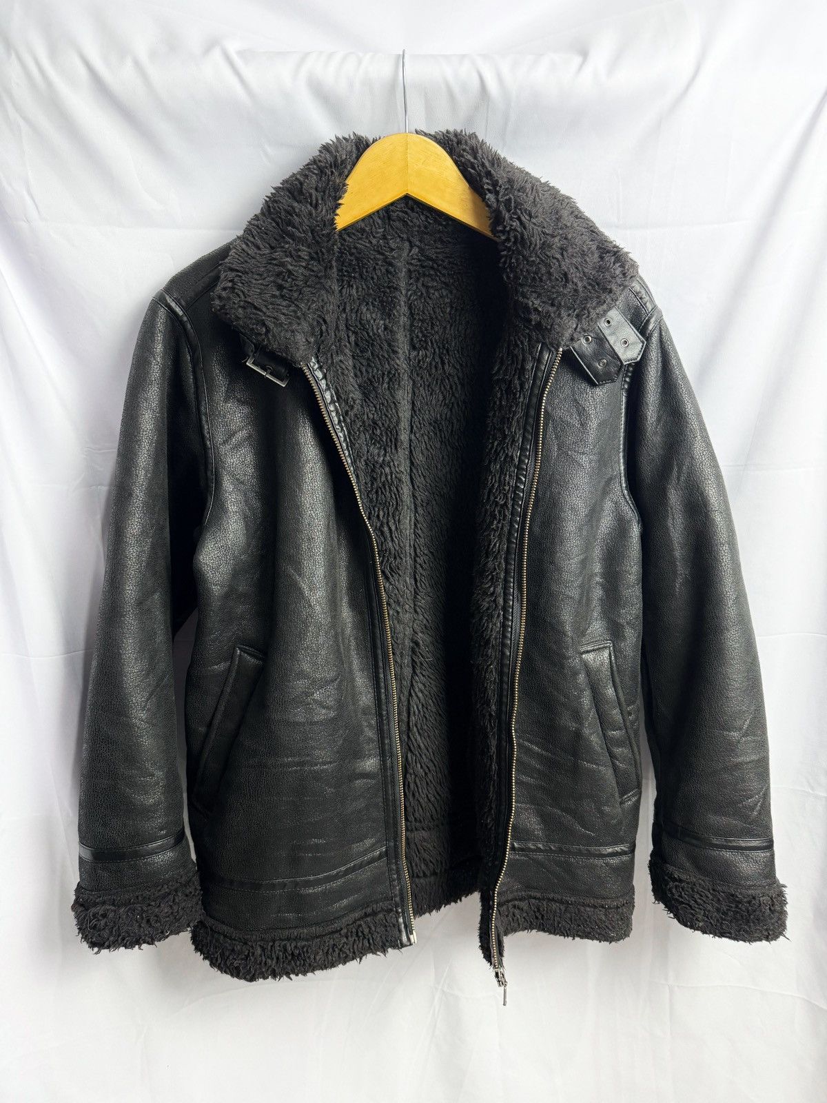 image of 14Th Addiction x Kmrii Japanese Leather Fur Jacket Rush/hour Ifsix Lgb Styled in Black (Size Medium
