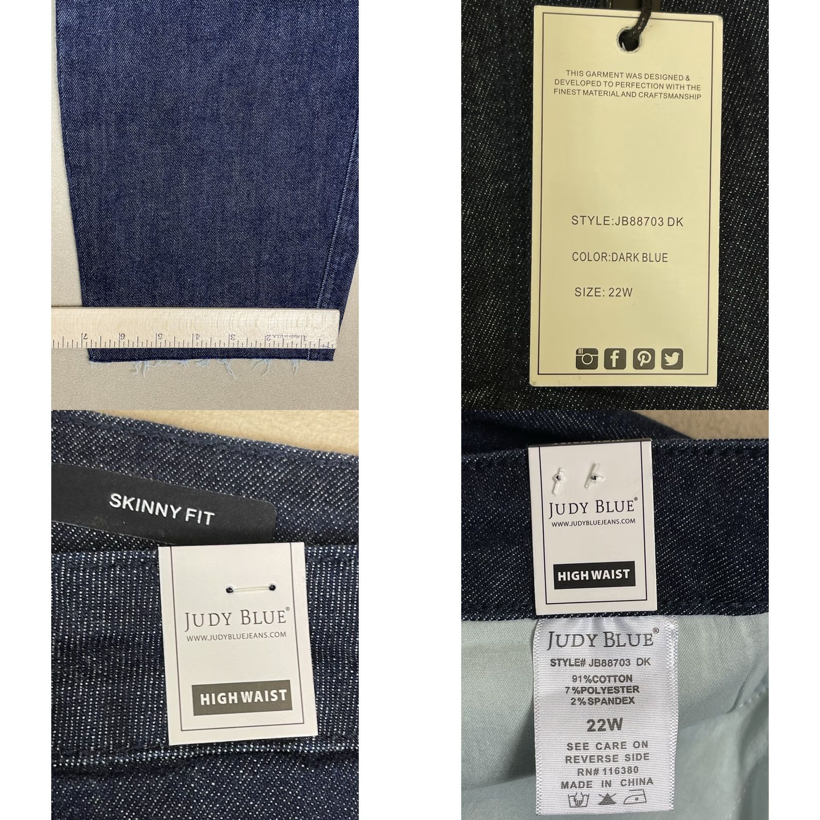 Vintage Judy Blue Jeans Womens 22W Blue High Rise Tummy Control Stretch Denim Straight City Jeans Womens Plus Size 22W Blue High Rise Stretch Denim Size 40" / US 18 - 8 Thumbnail