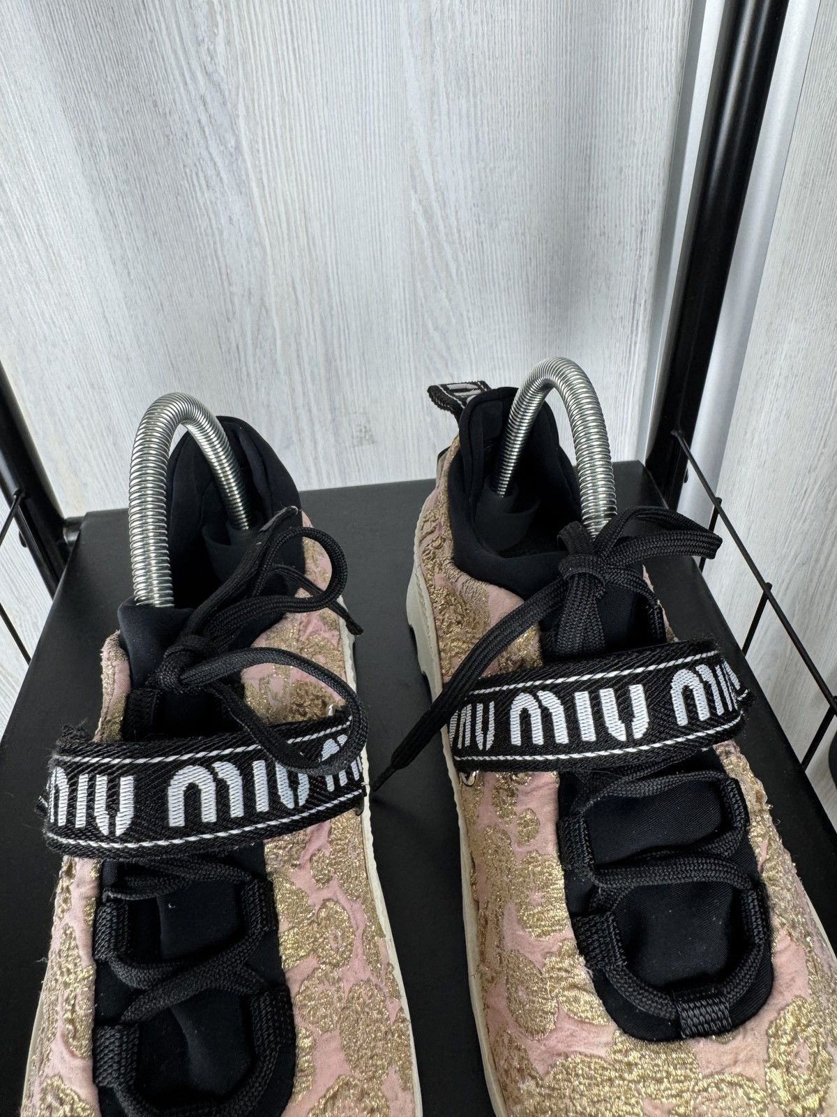 Miu Miu MIU MIU Prada Pink Gold Platform Sneakers With Logo Strap 40 Size US 10 / IT 40 - 8 Thumbnail