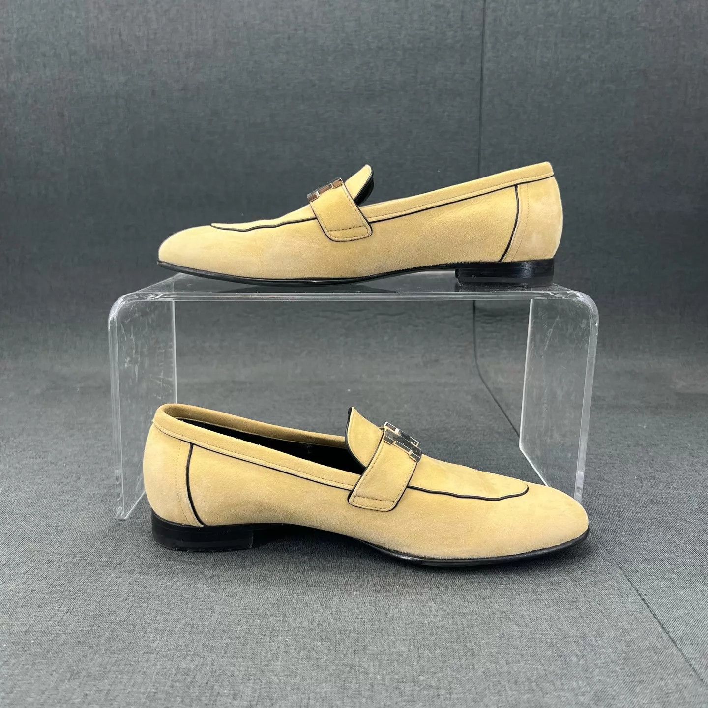 Hermes Hermès H Buckle Khaki Suede Loafer 38 Original Box Size US 7.5 / IT 37.5 - 2 Thumbnail