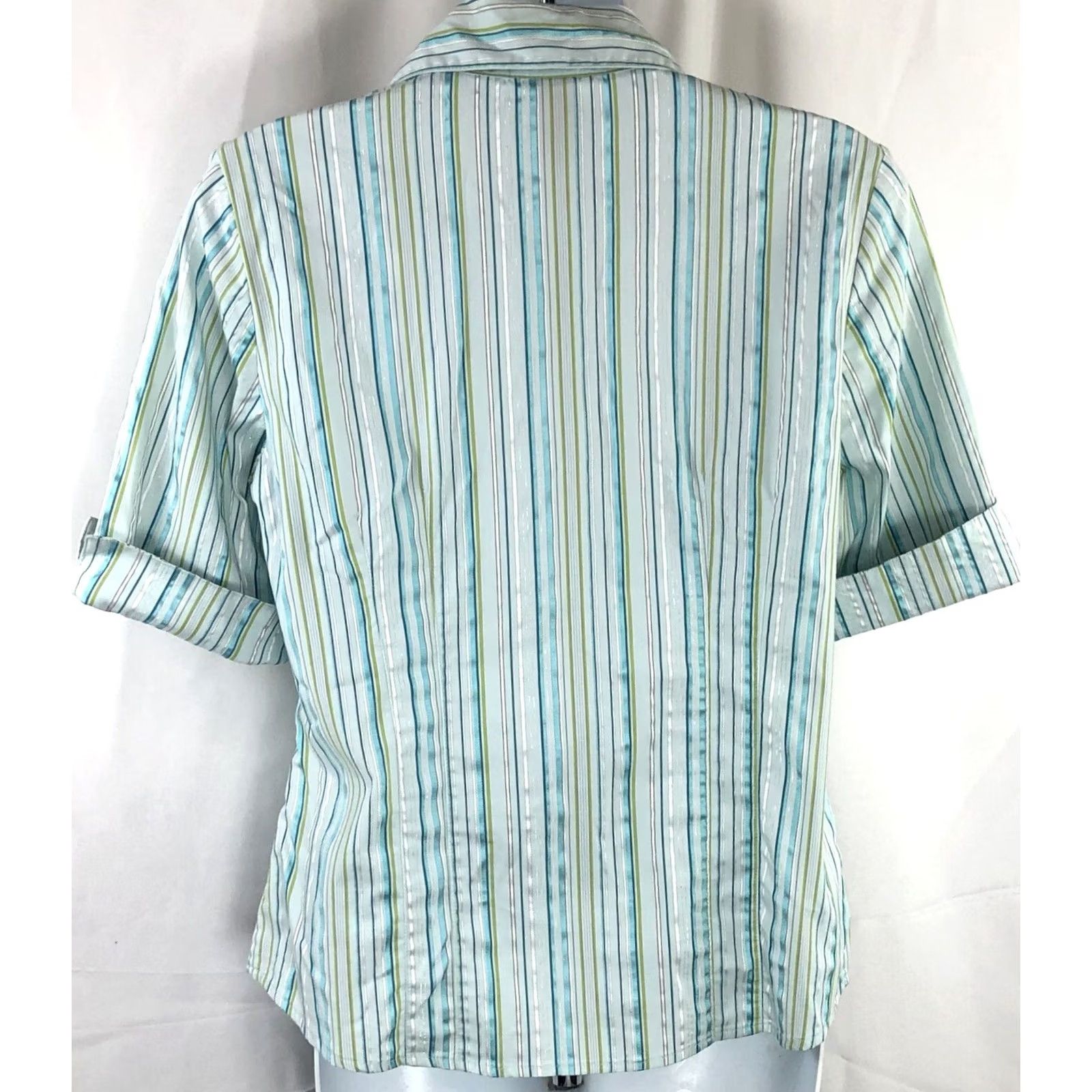 Vintage VINTAGE Studio 1940 Top M Green stripe Button Up 3/4 Sleeves Office Y2K Capsule Size M / US 6-8 / IT 42-44 - 3 Thumbnail