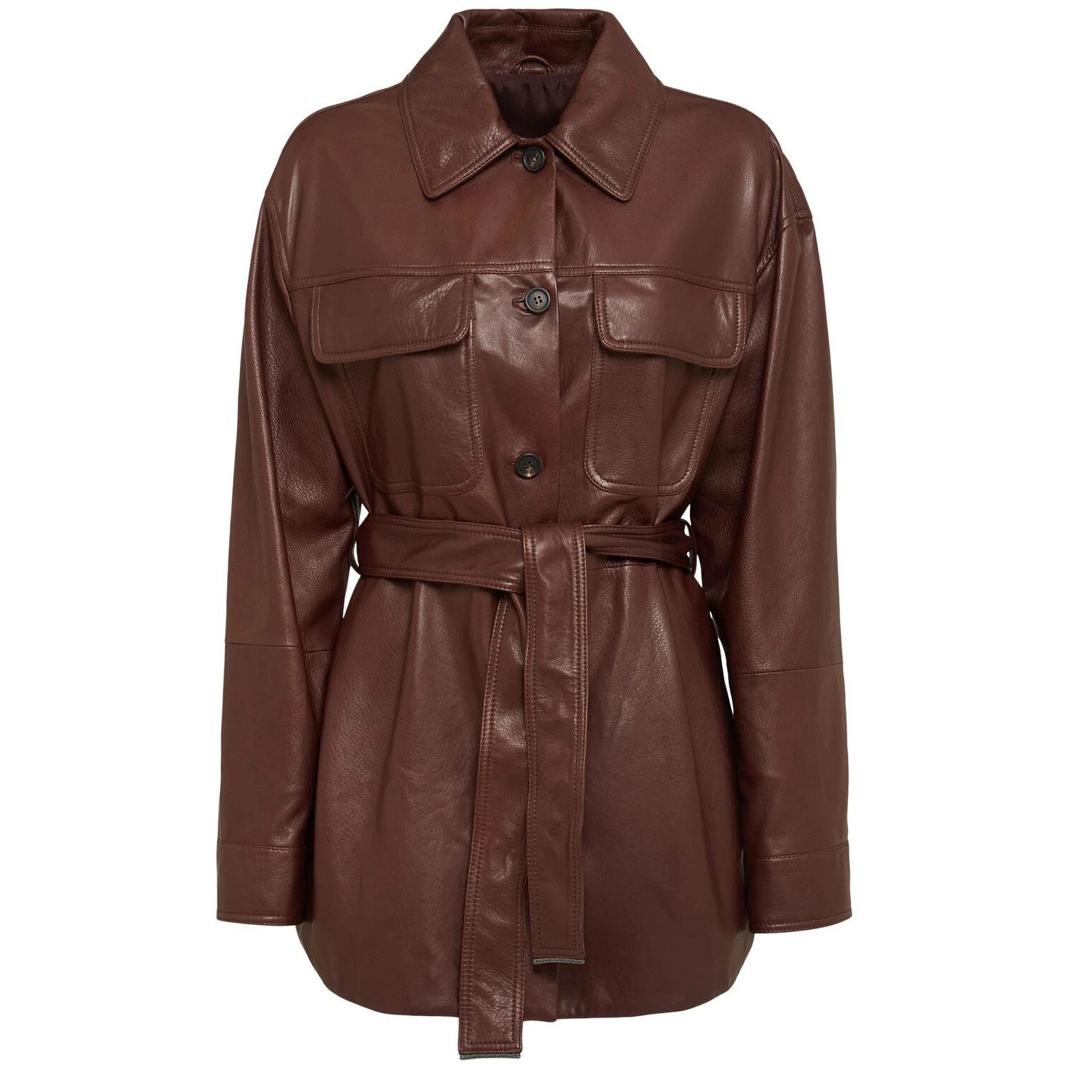 Brunello Cucinelli BRUNELLO CUCINELLI Bordeaux Leather Jacket New & Authentic ( Size S / US 4 / IT 40 - 1 Thumbnail