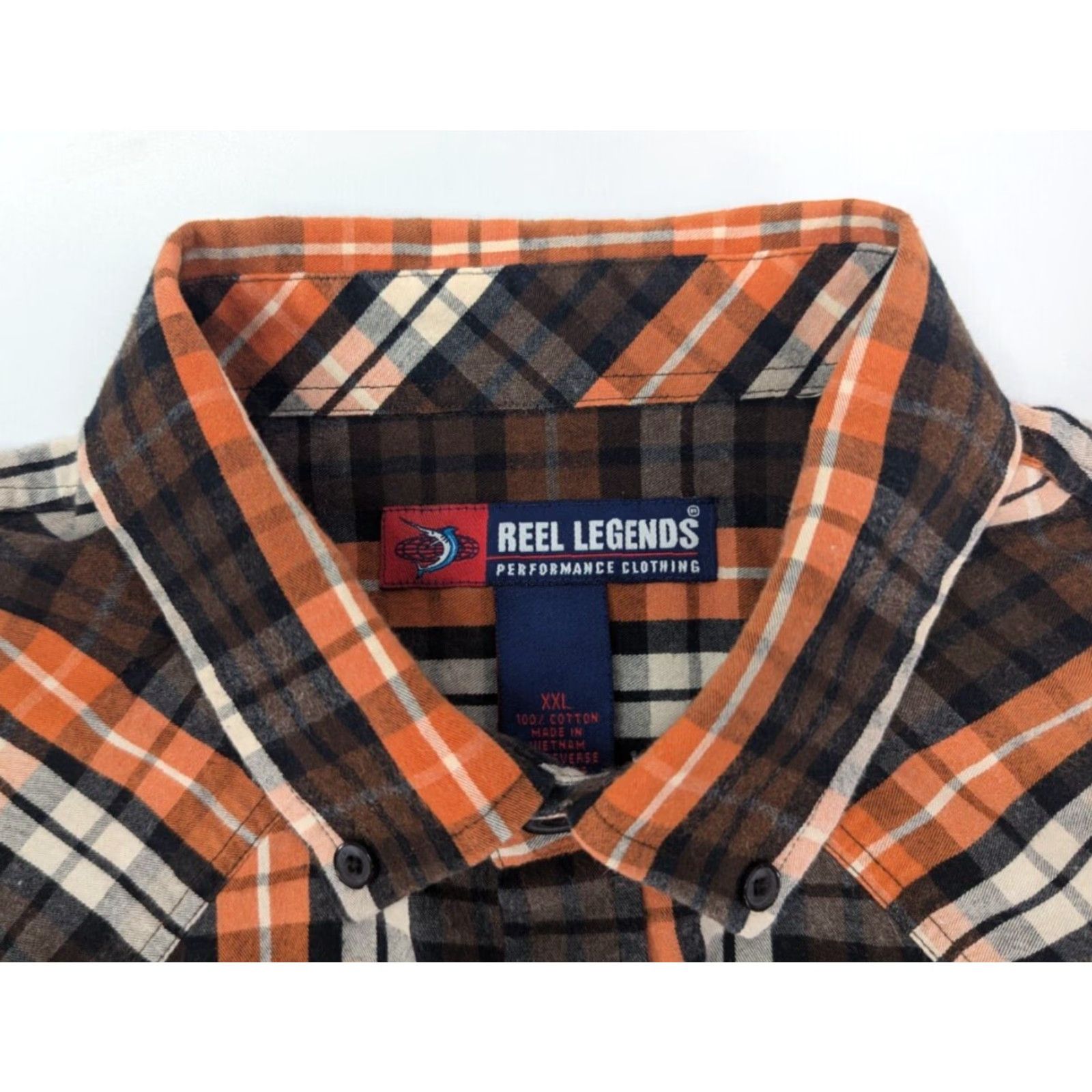Vintage Reel Legends Button-Up Shirt Men 2XL Flannel Orange Plaid Long Sleeve Button-Down Casual Workwear Size US XXL / EU 58 / 5 - 7 Thumbnail