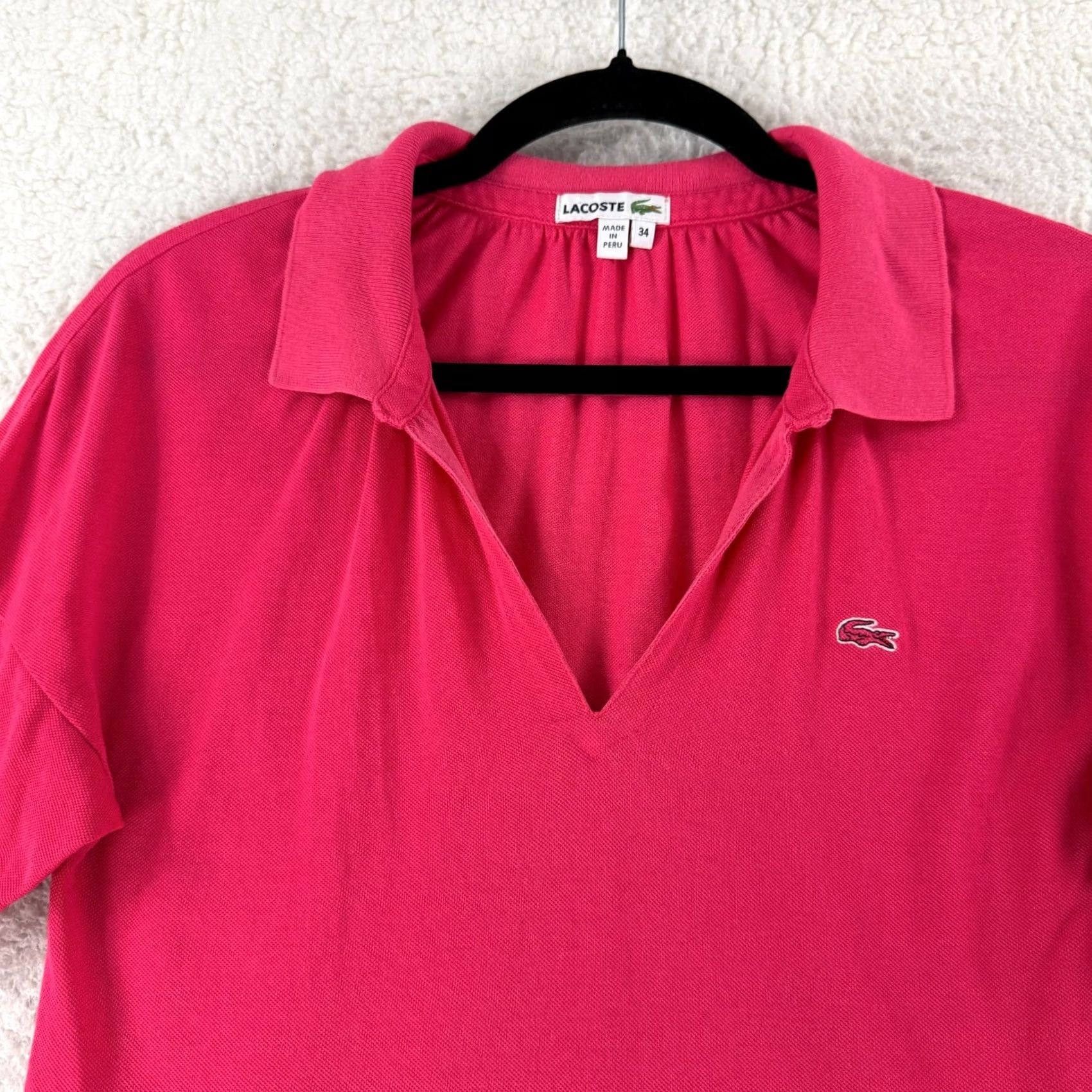 Lacoste Lacoste Polo Shirt Womens S Pink V-Neck 3/4 Sleeve Casual Knit Top Shirt Size S / US 4 / IT 40 - 2 Thumbnail