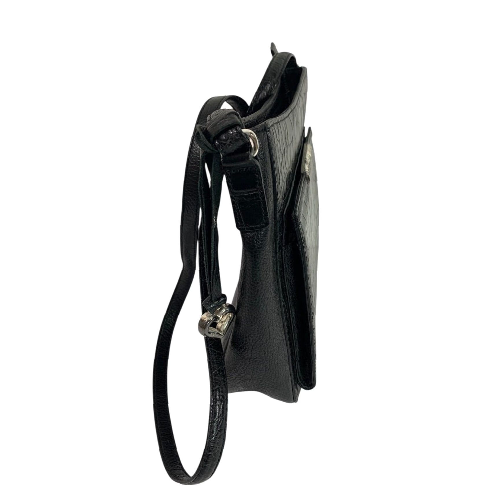 Brighton BRIGHTON Crossbody Handbag Black Pebbled Leather Embossed Women's Leather 9.5"h x 10"l x 2.5"d Adjustable Strap to 23" Black Hardware Size ONE SIZE - 3 Thumbnail