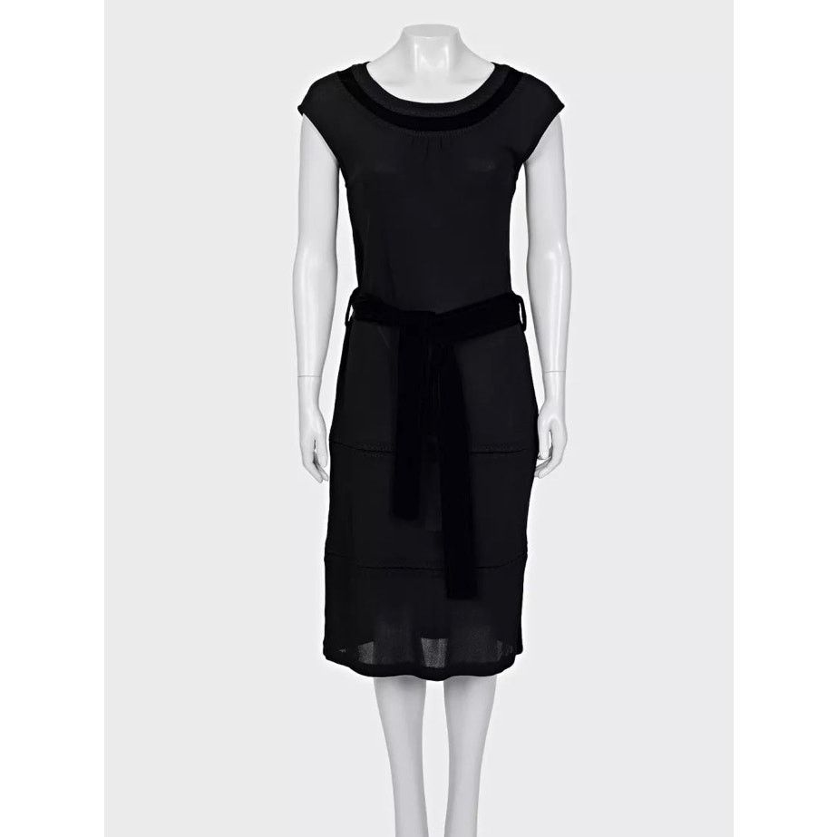 Saint Laurent Black Velvet Trim Dress - Size Large (L)