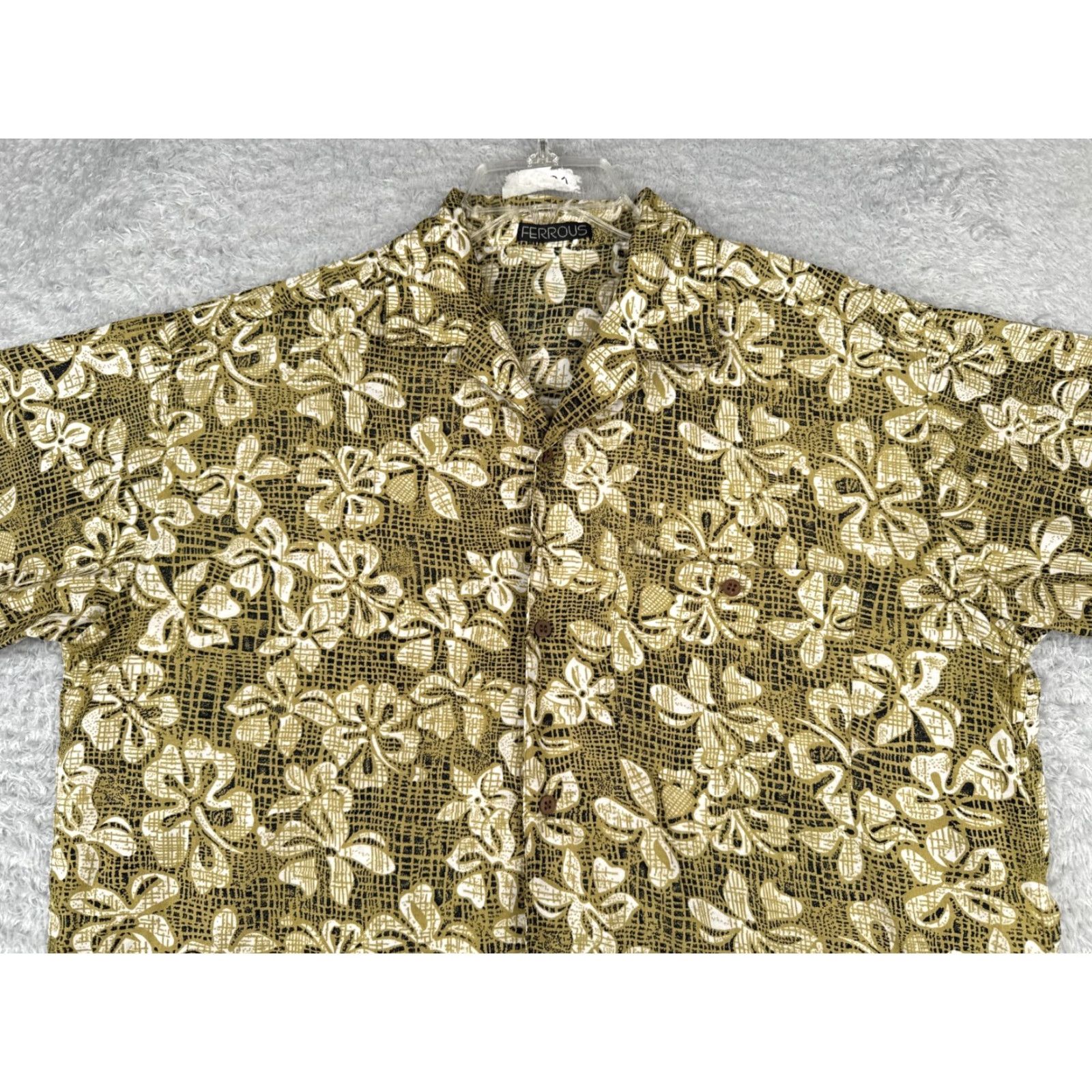 Vintage Ferrous Men Shirt XL Green Floral Plumeria Cotton Hawaiian Button-Up Casual Resort Aloha 90s? Size US XL / EU 56 / 4 - 4 Thumbnail